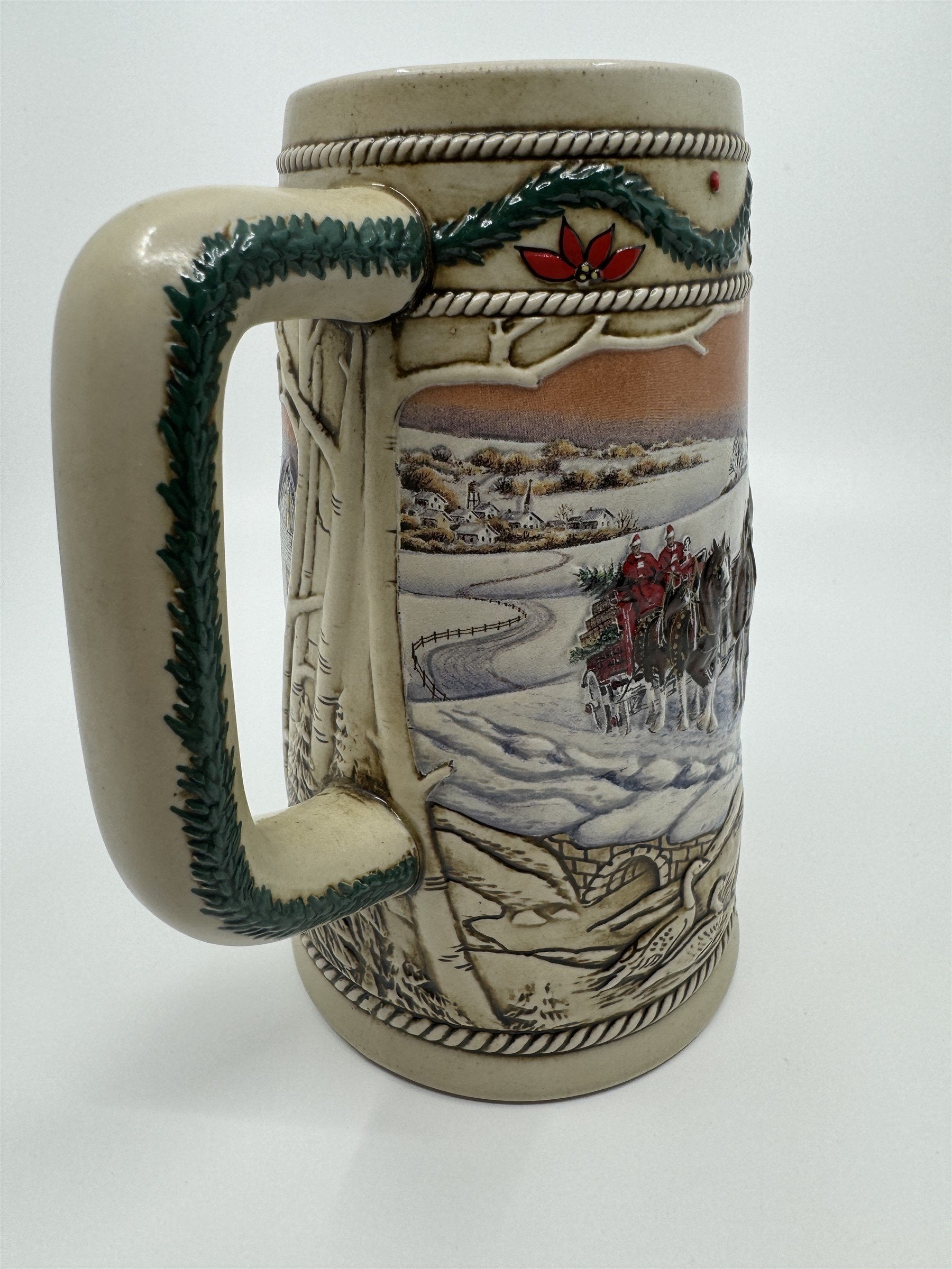 Vintage 1996 Budweiser Holiday Stein Christmas Beer Mug American Homestead Horse