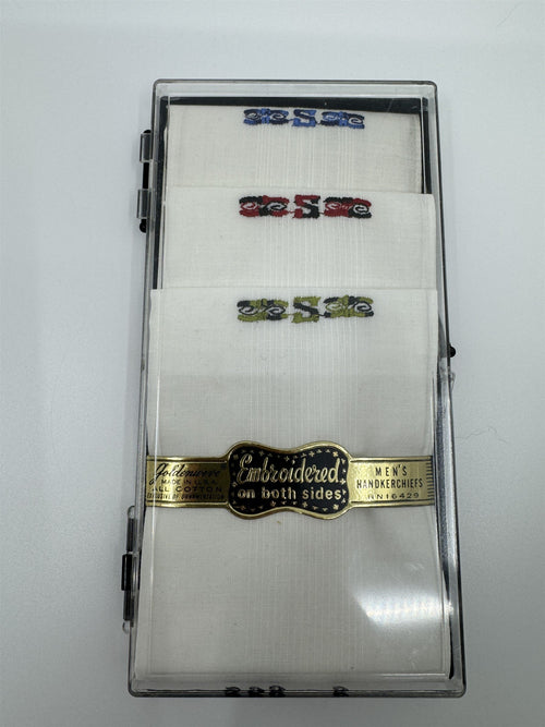 Goldenweve Made in USA All Cotton "S" Embroidered Men's Handkerchiefs 3-Pack NOS