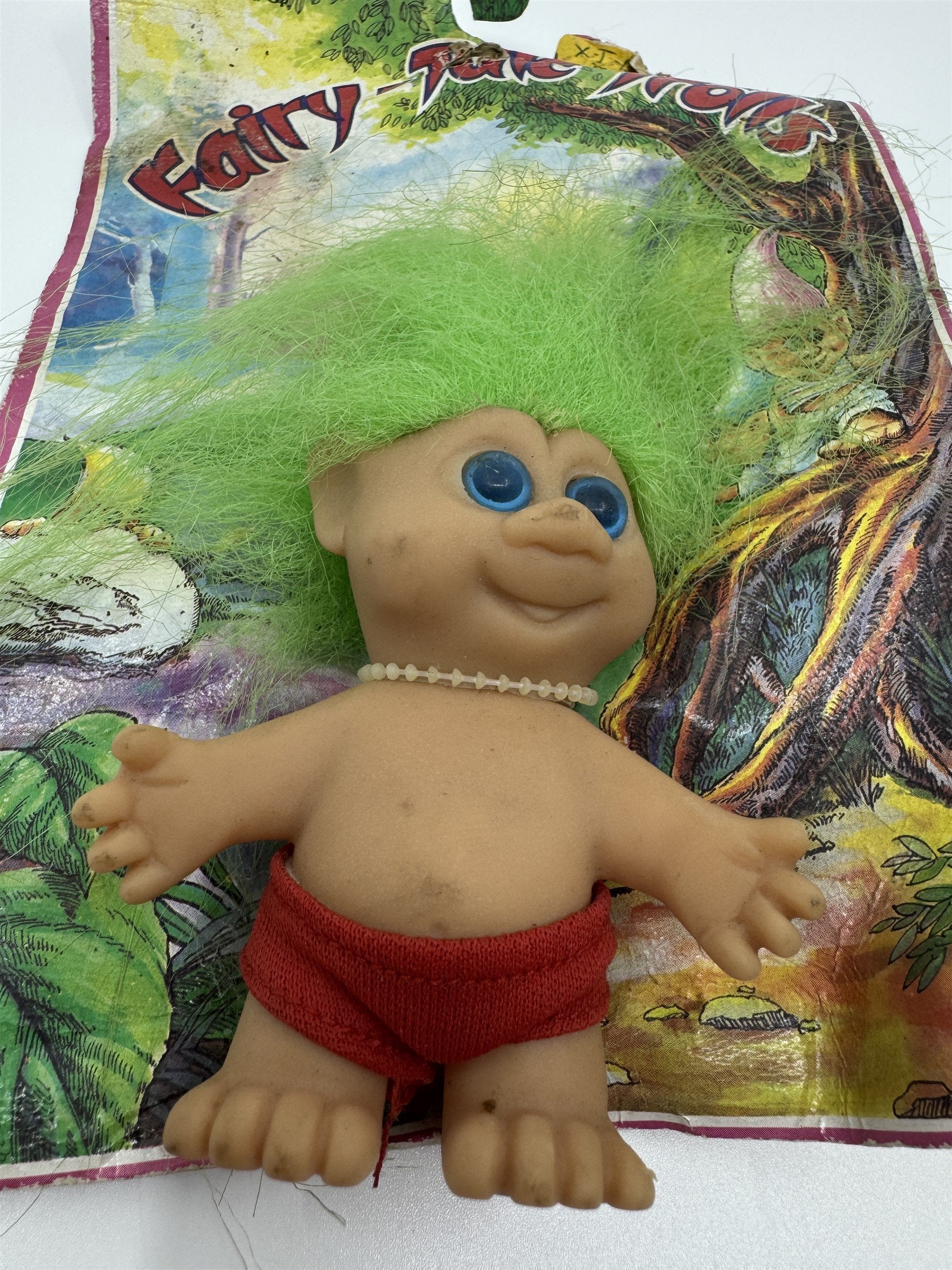 Vintage 1992 Fairy-Tale Trolls H.Y. International Green Hair Red Shorts Doll