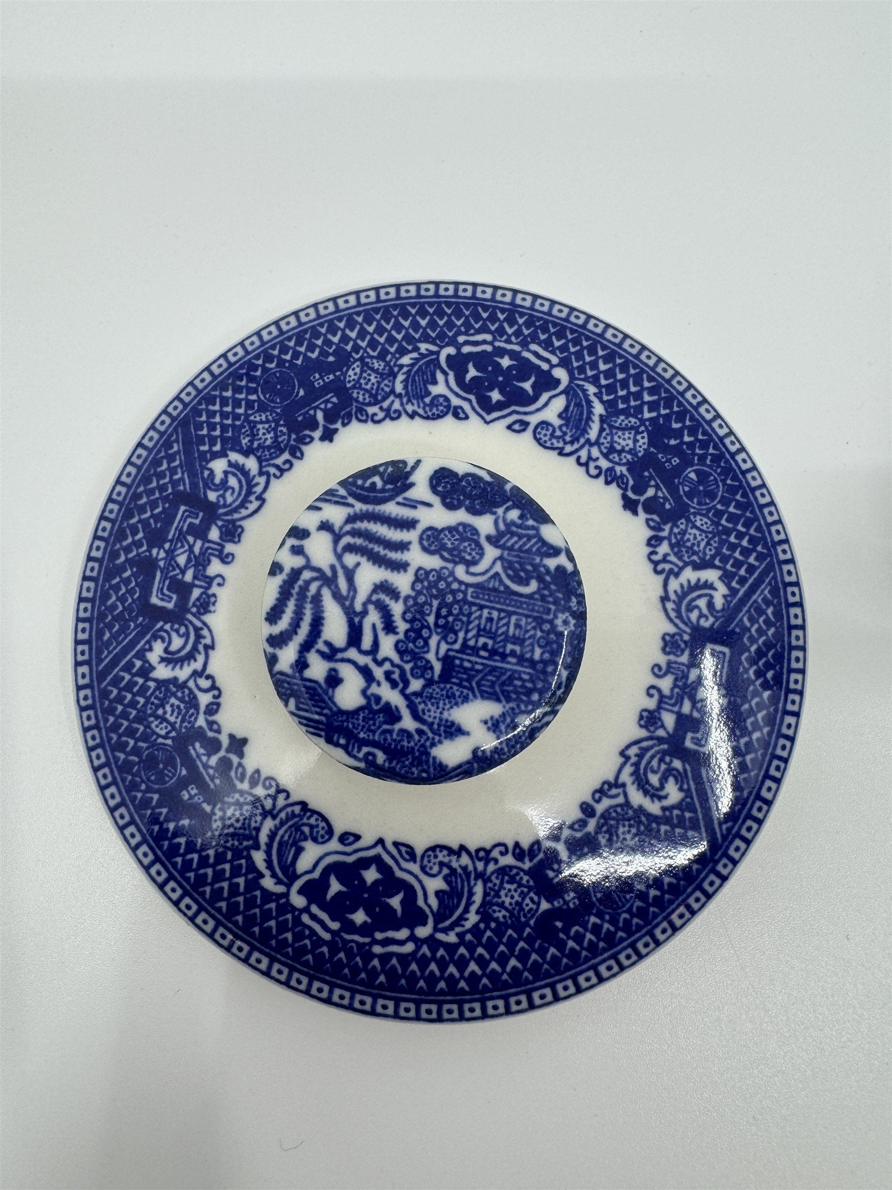 Vintage Covered Sugar Bowl Blue Willow Ware Eaton Made in USA /w Box Oven Proof