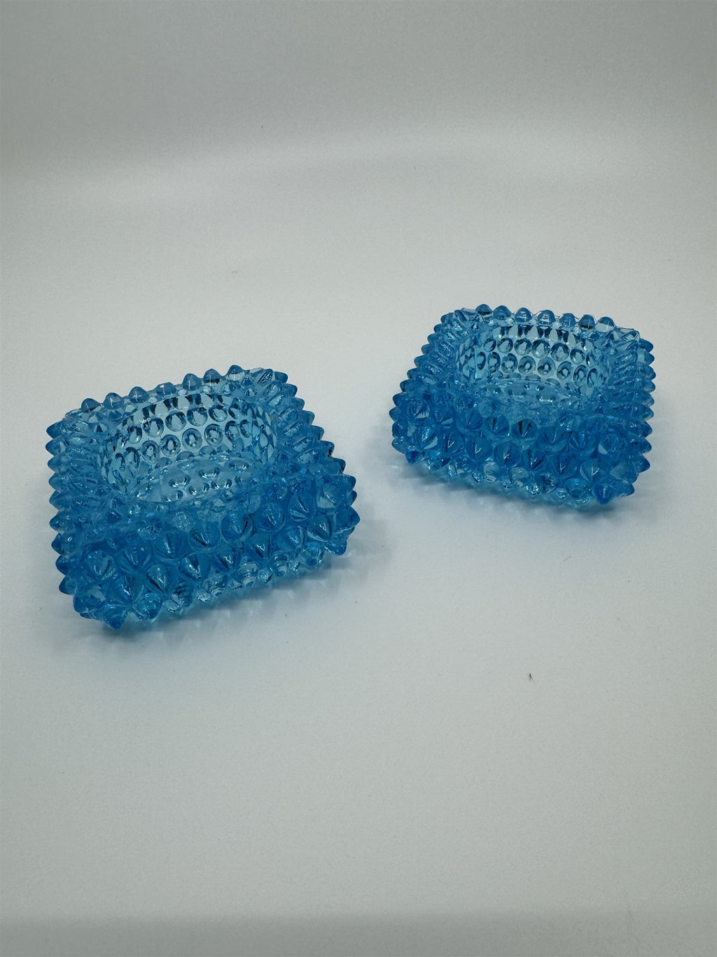 Vintage Fenton Glass Hobnail Spiked Salt Cellar Tea Light Votive Ring Set of 2