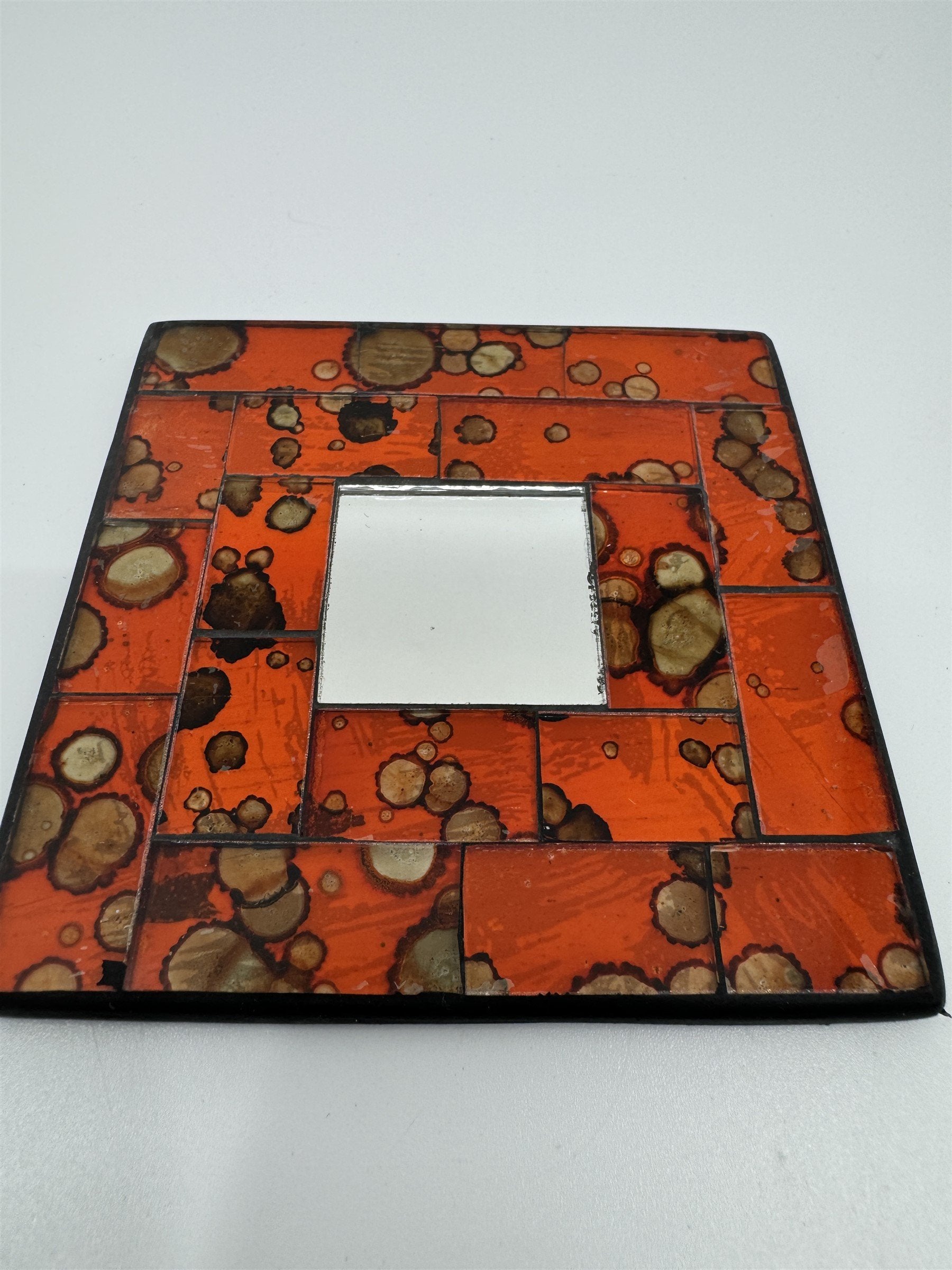 Set of 6 Vintage Handmade Ceramic Red Mosaic Mirror Tile Drink Coasters