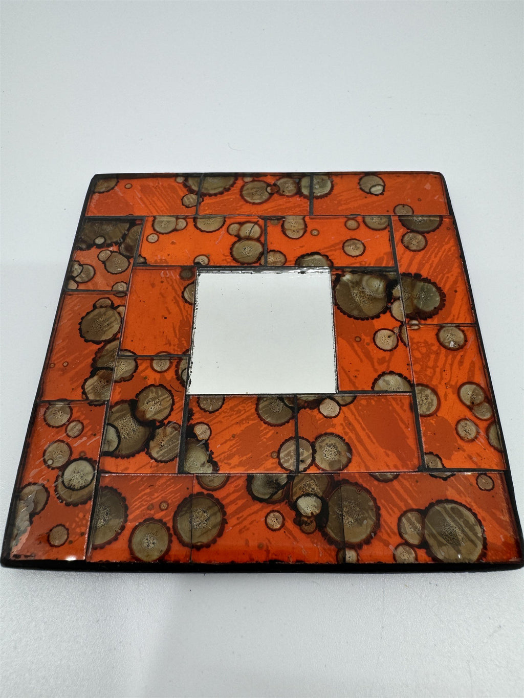 Set of 6 Vintage Handmade Ceramic Red Mosaic Mirror Tile Drink Coasters