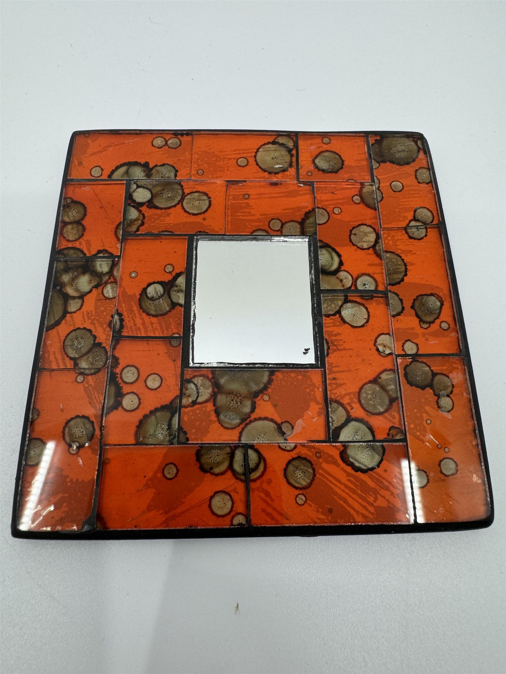 Set of 6 Vintage Handmade Ceramic Red Mosaic Mirror Tile Drink Coasters