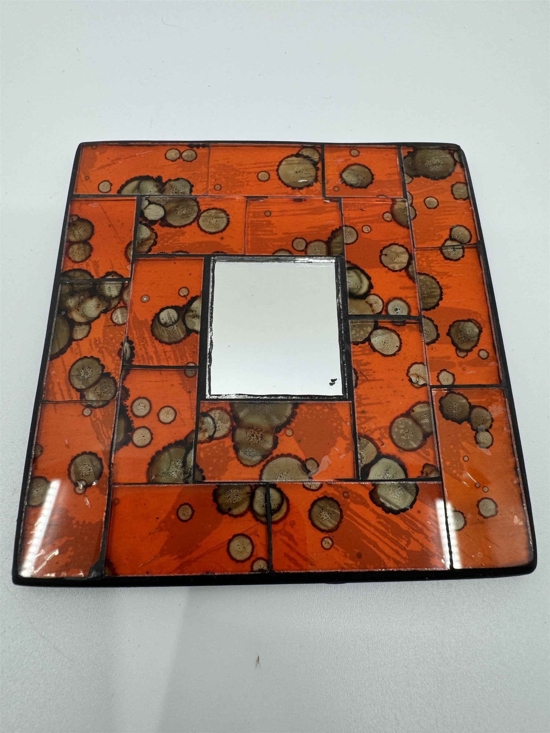 Set of 6 Vintage Handmade Ceramic Red Mosaic Mirror Tile Drink Coasters