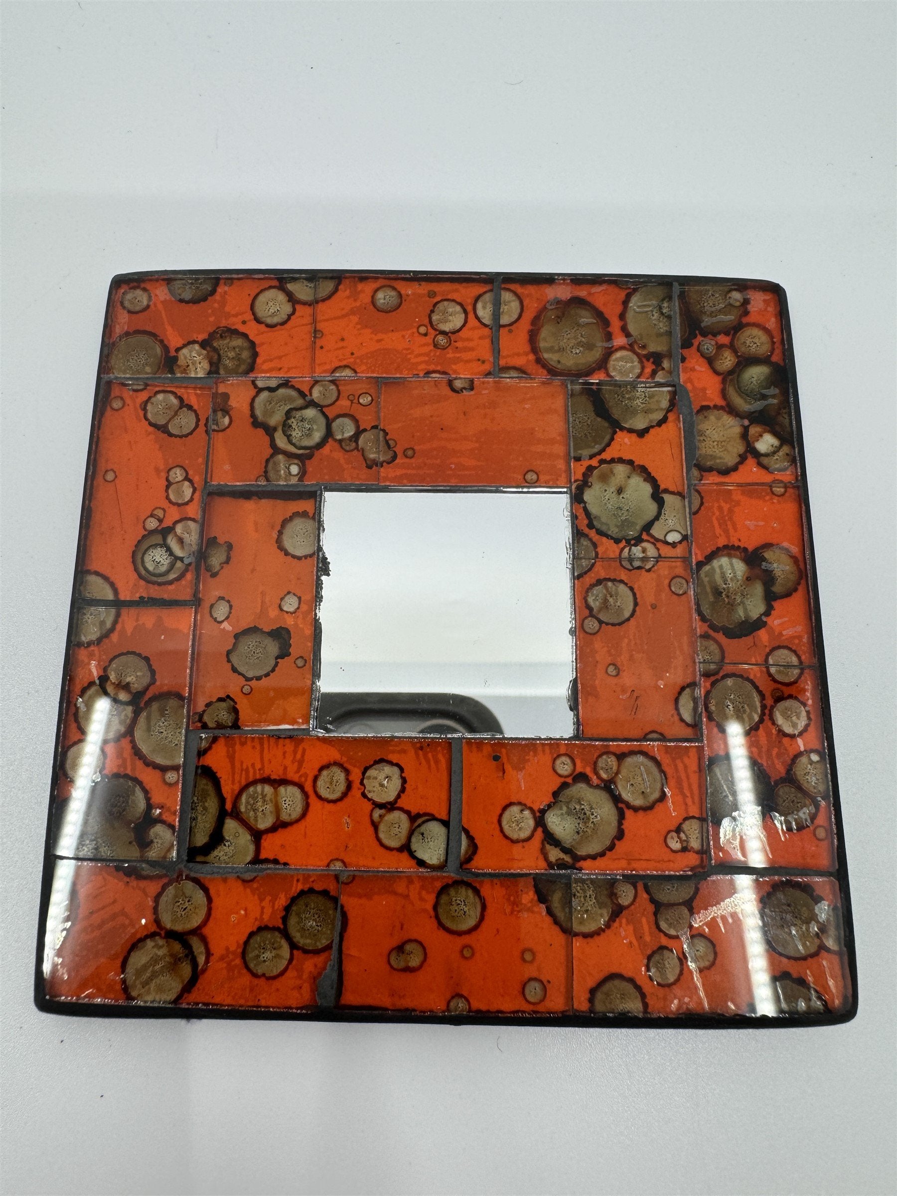 Set of 6 Vintage Handmade Ceramic Red Mosaic Mirror Tile Drink Coasters