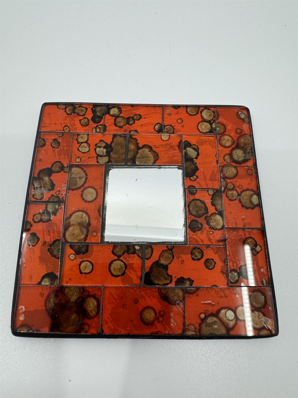 Set of 6 Vintage Handmade Ceramic Red Mosaic Mirror Tile Drink Coasters