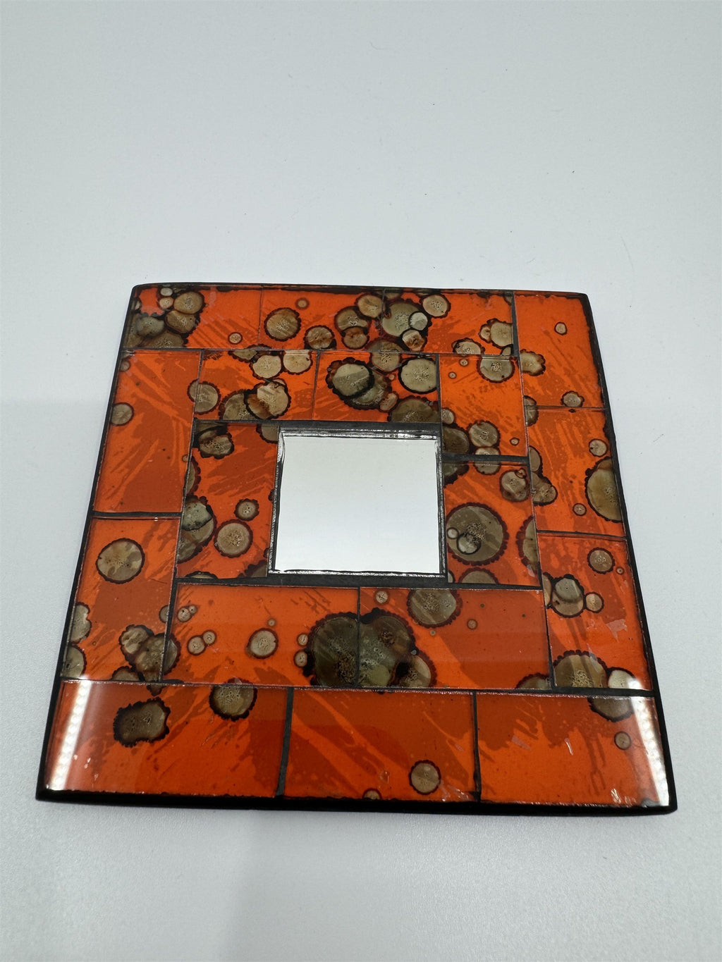 Set of 6 Vintage Handmade Ceramic Red Mosaic Mirror Tile Drink Coasters