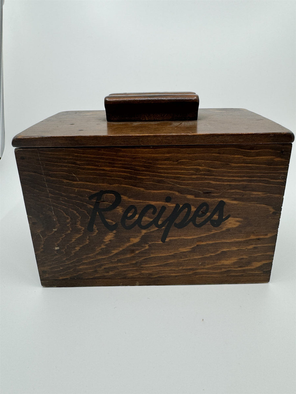 Vintage Kitchen Wooden Recipe Box Lift Off Lid /w Index Card Holder Wood Box