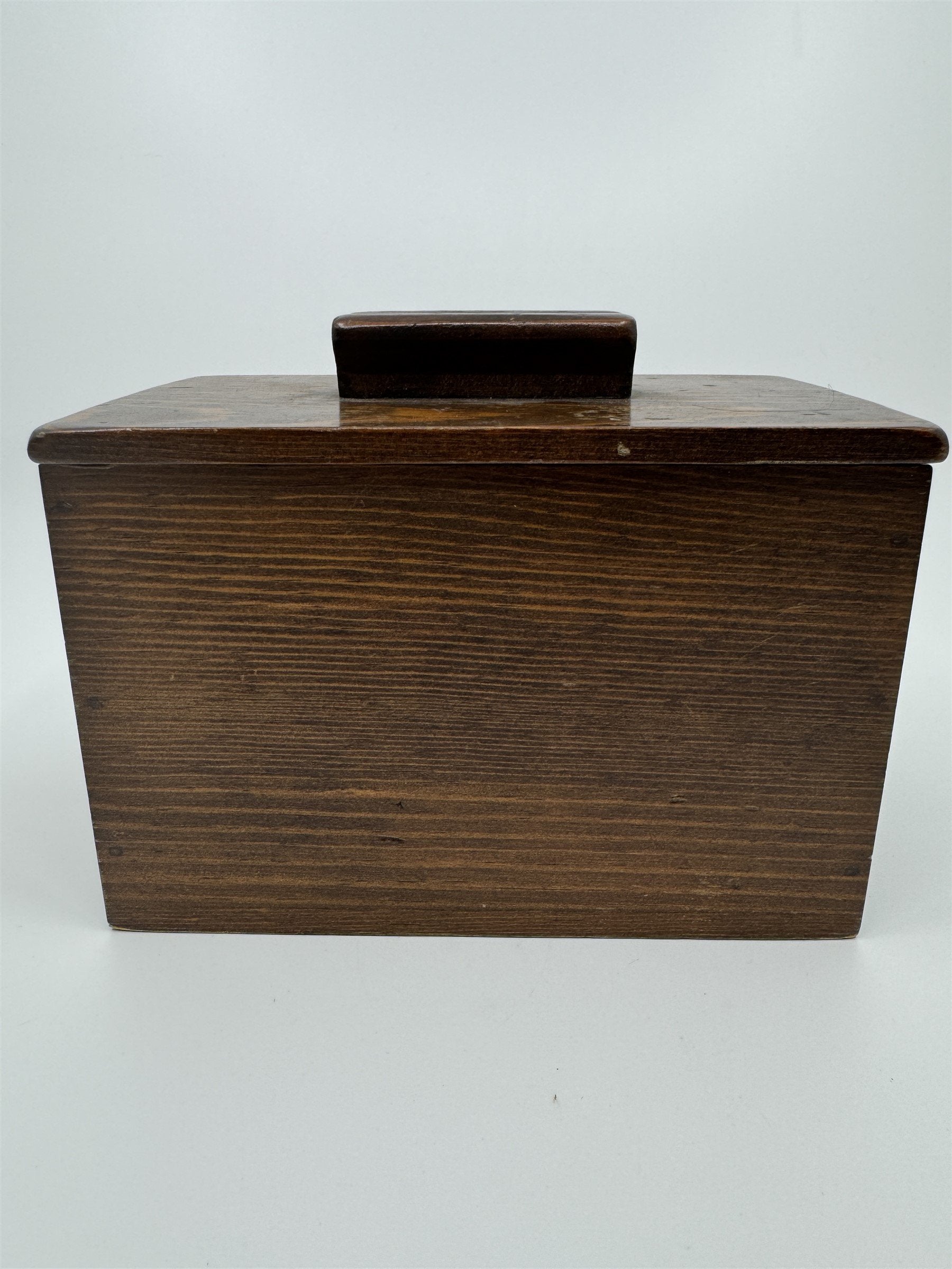 Vintage Kitchen Wooden Recipe Box Lift Off Lid /w Index Card Holder Wood Box