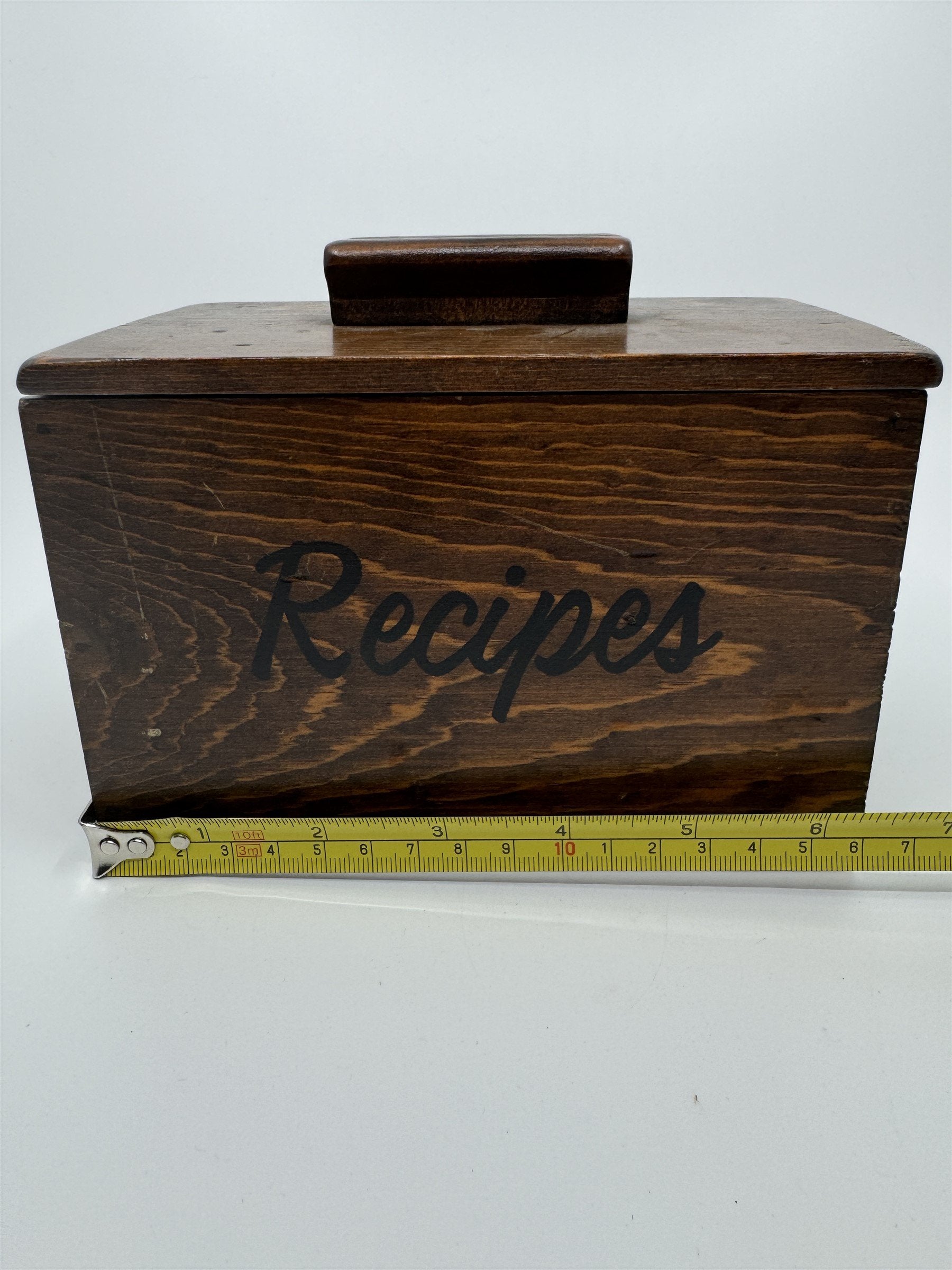 Vintage Kitchen Wooden Recipe Box Lift Off Lid /w Index Card Holder Wood Box
