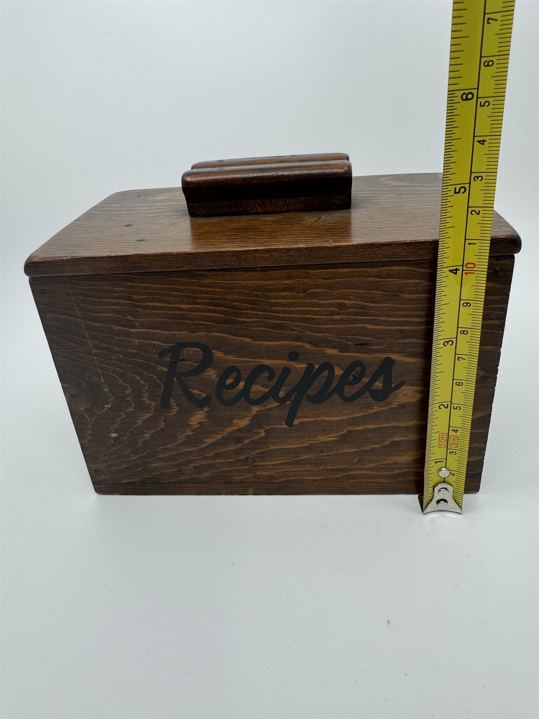 Vintage Kitchen Wooden Recipe Box Lift Off Lid /w Index Card Holder Wood Box
