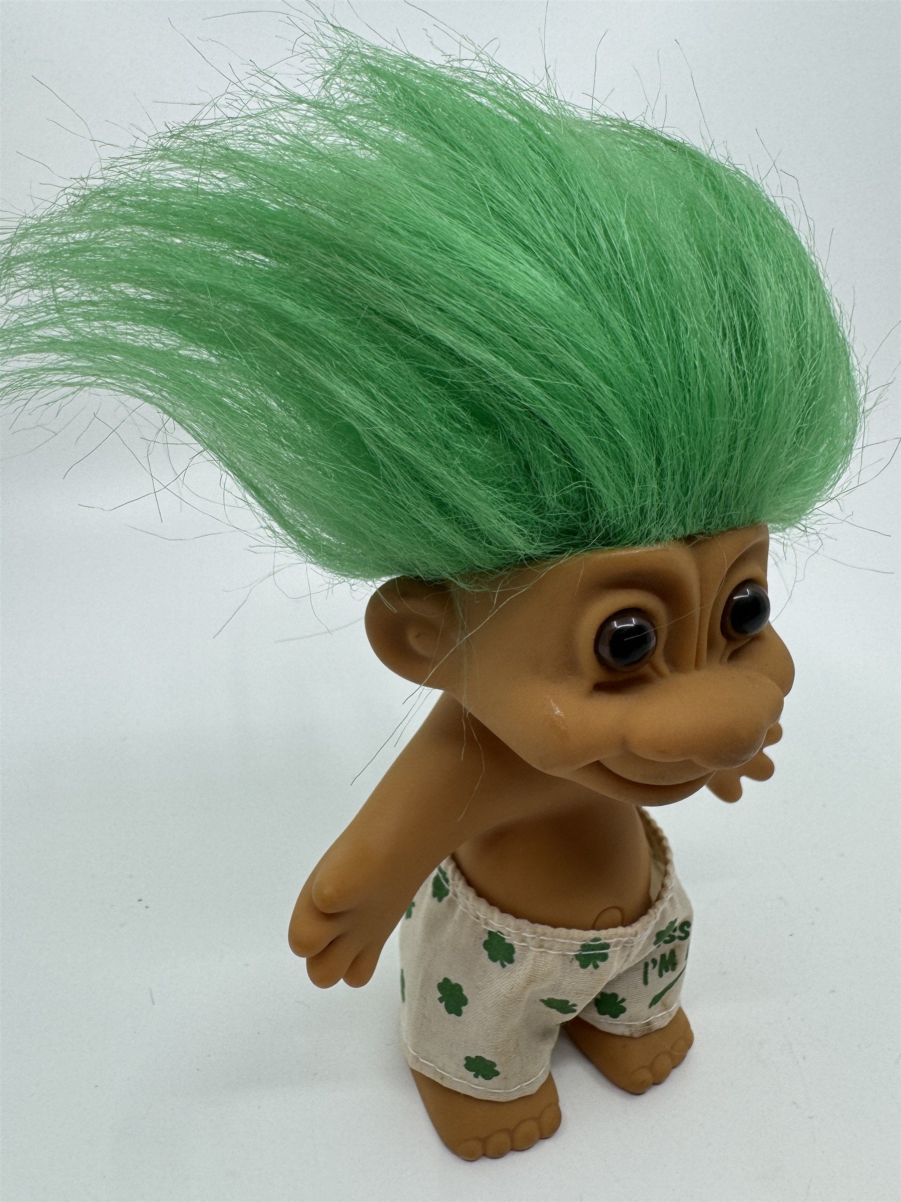 Vintage Troll Doll "Kiss Me I'm Irish" Green Hair 5" Tall Brown Eyes Irish RUSS