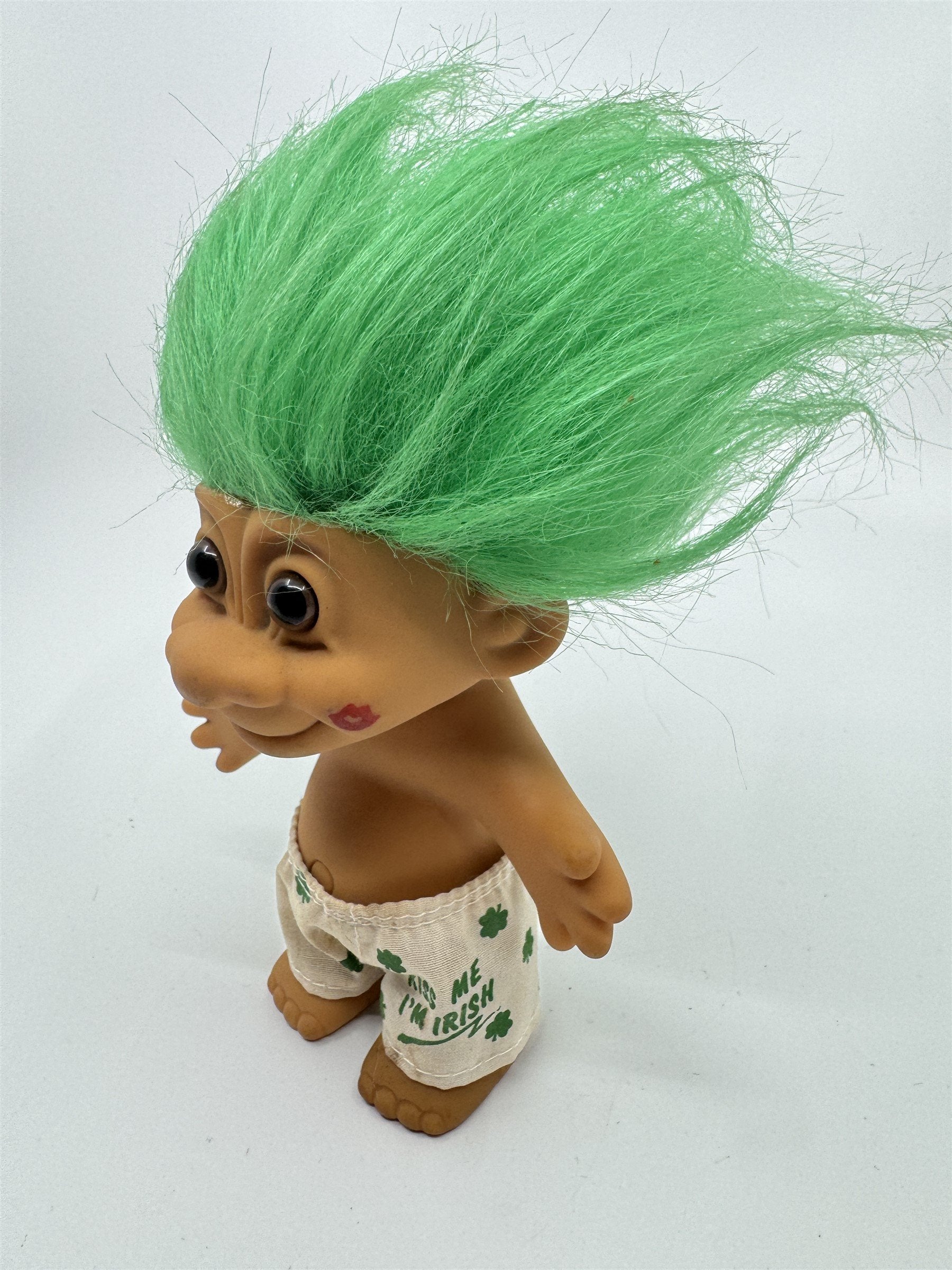 Vintage Troll Doll "Kiss Me I'm Irish" Green Hair 5" Tall Brown Eyes Irish RUSS