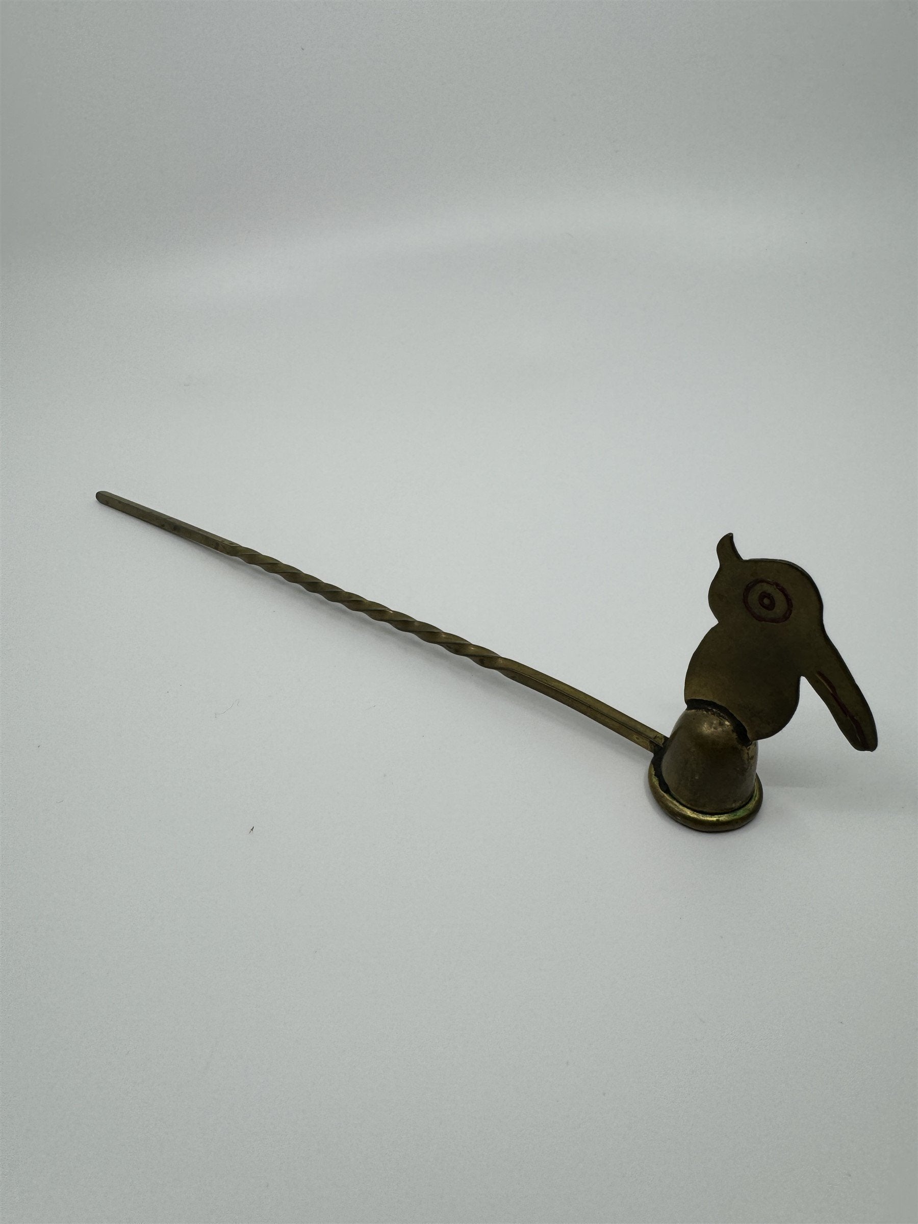 Vintage Metal Brass Candle Snuffer With Parrot Bird Toucan Drawn Twisted Metal