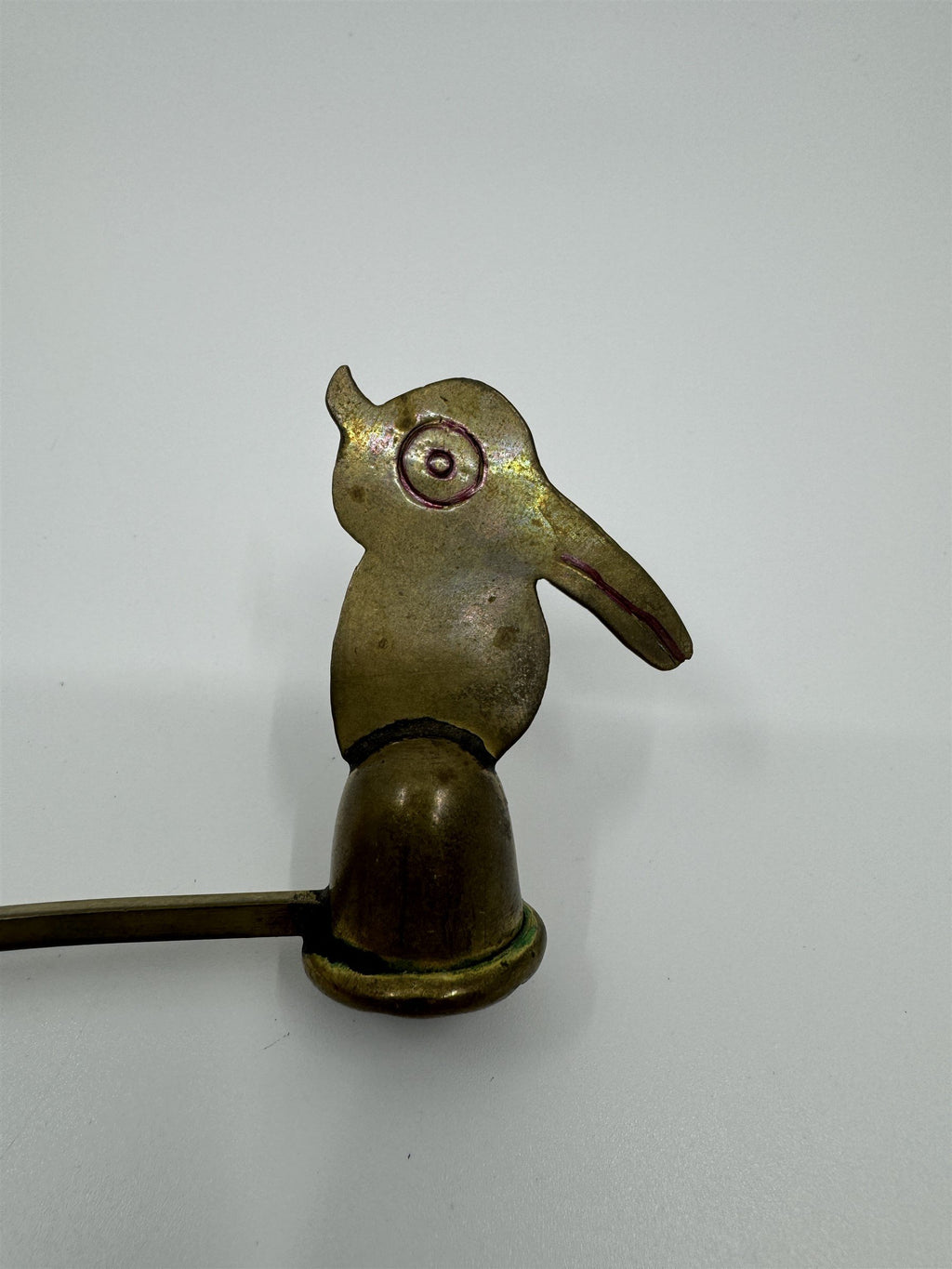 Vintage Metal Brass Candle Snuffer With Parrot Bird Toucan Drawn Twisted Metal