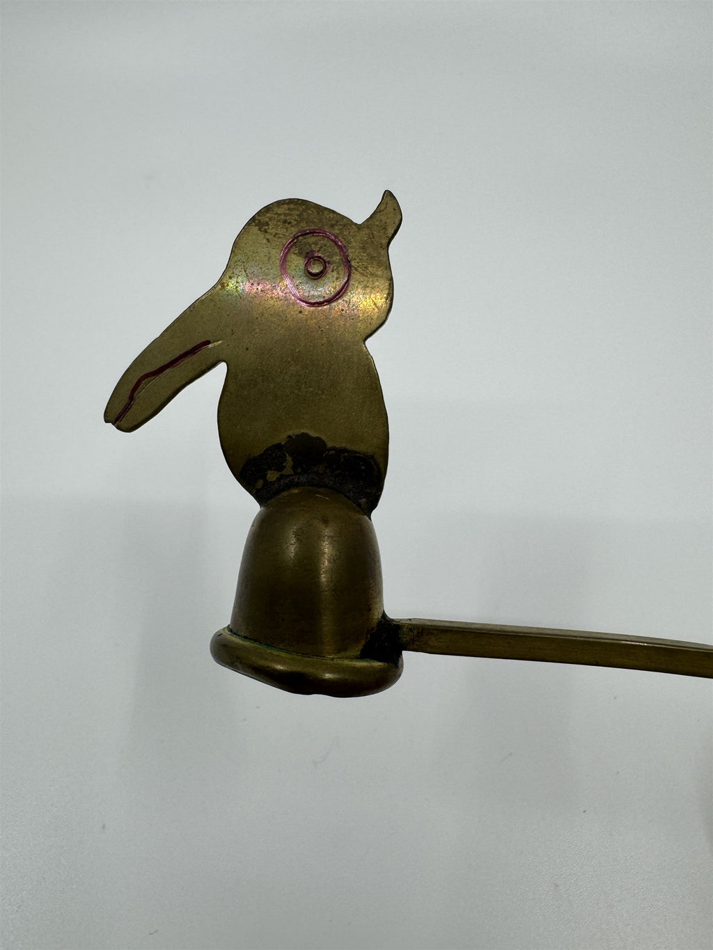 Vintage Metal Brass Candle Snuffer With Parrot Bird Toucan Drawn Twisted Metal