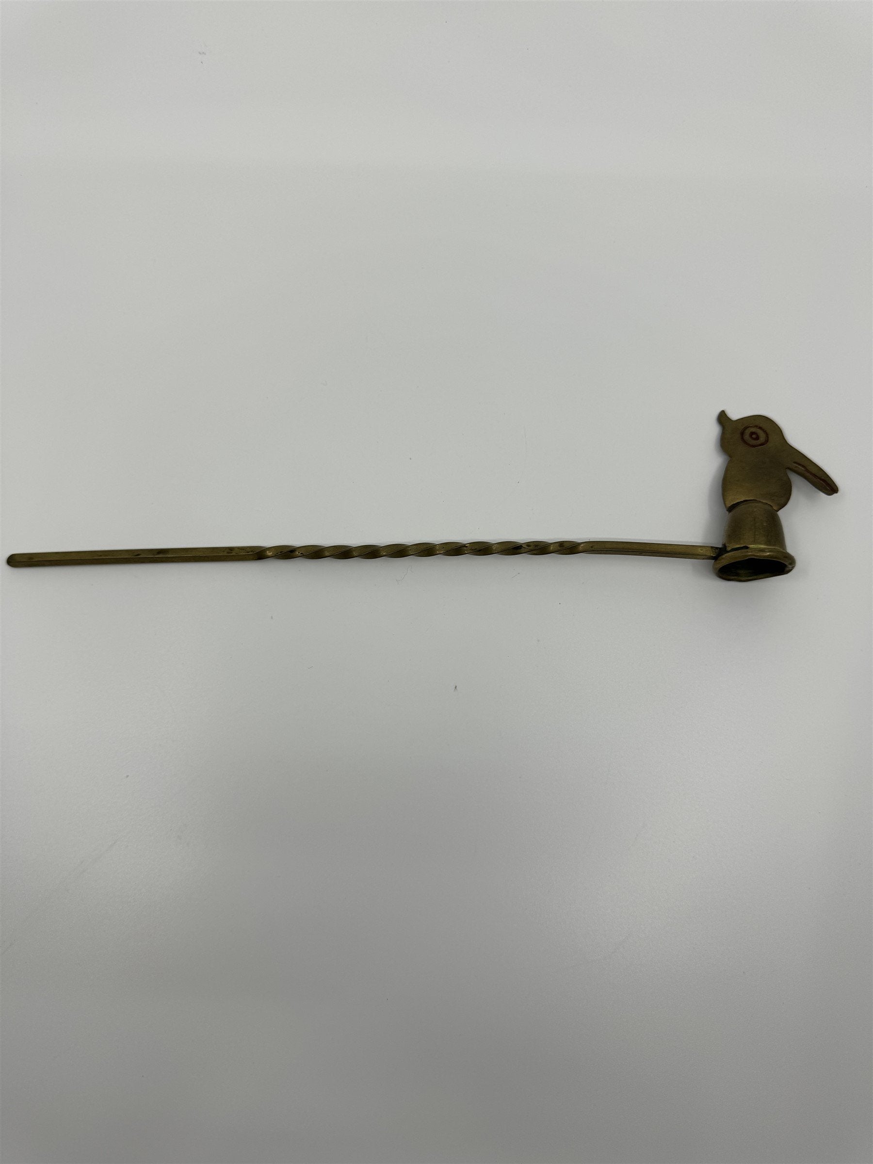 Vintage Metal Brass Candle Snuffer With Parrot Bird Toucan Drawn Twisted Metal