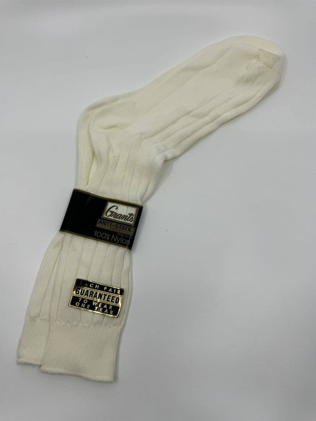 Vintage Grants 100% Nylon Anti-Static White/Beige Mens Socks 10-13