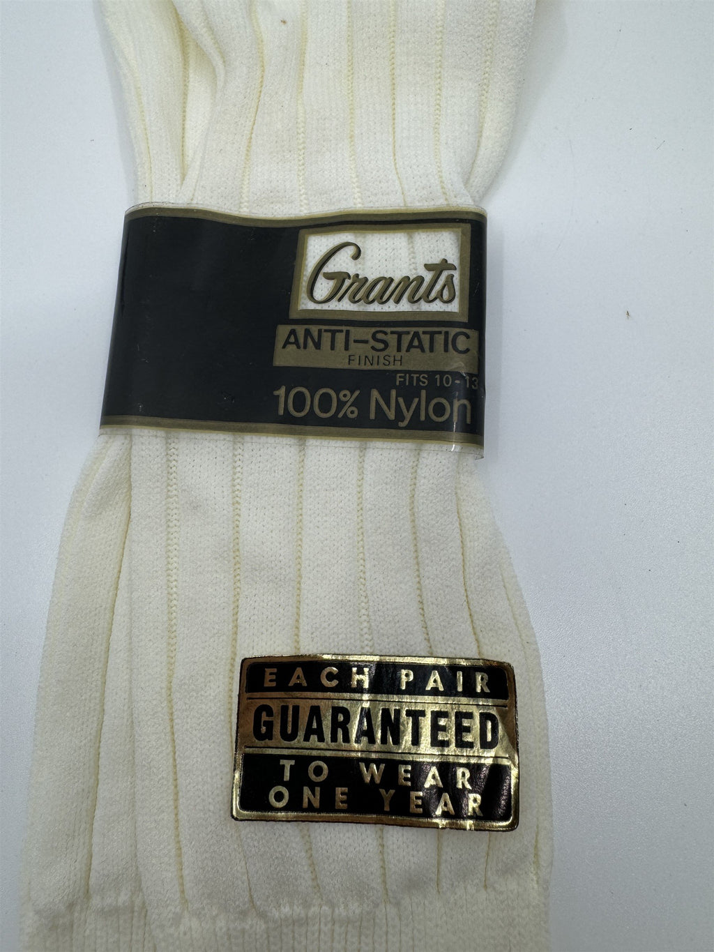 Vintage Grants 100% Nylon Anti-Static White/Beige Mens Socks 10-13