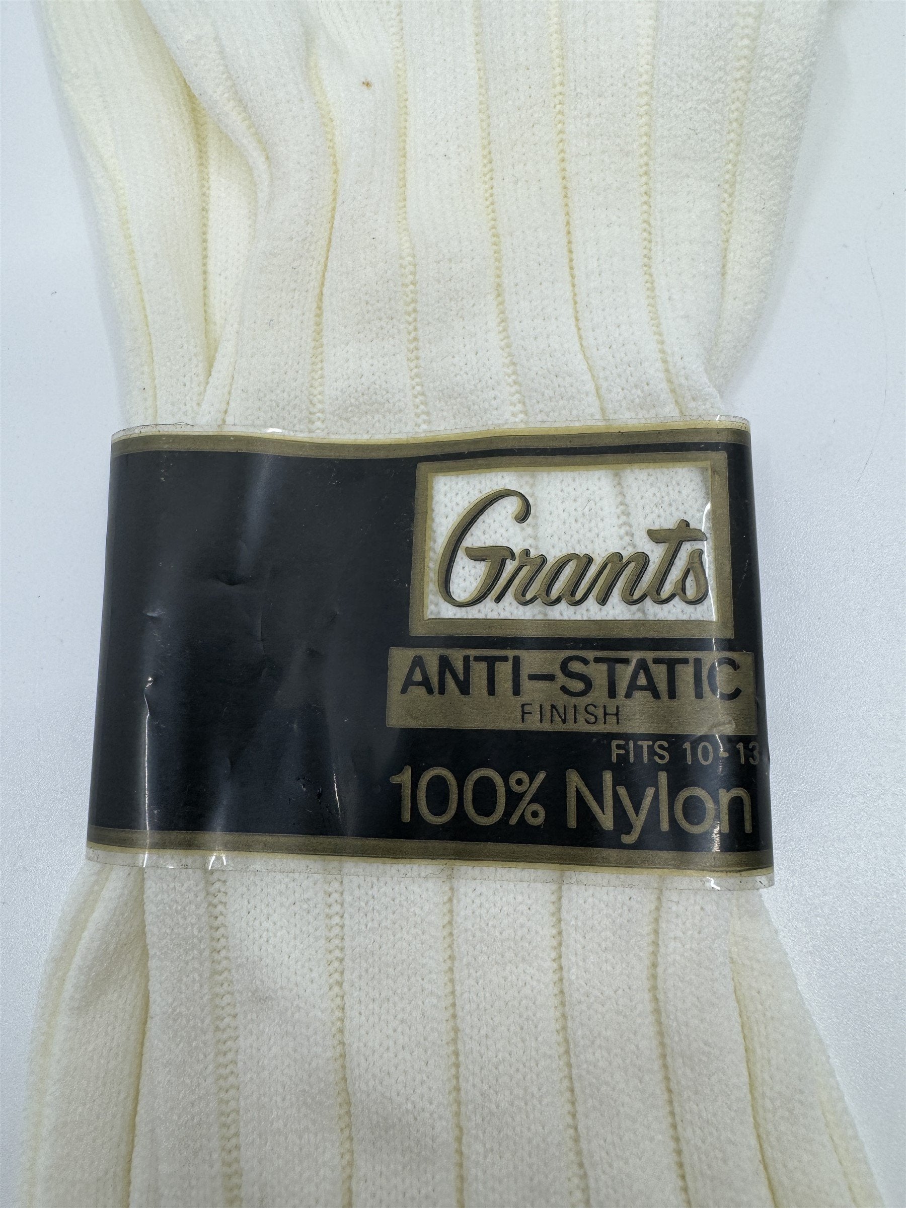 Vintage Grants 100% Nylon Anti-Static White/Beige Mens Socks 10-13