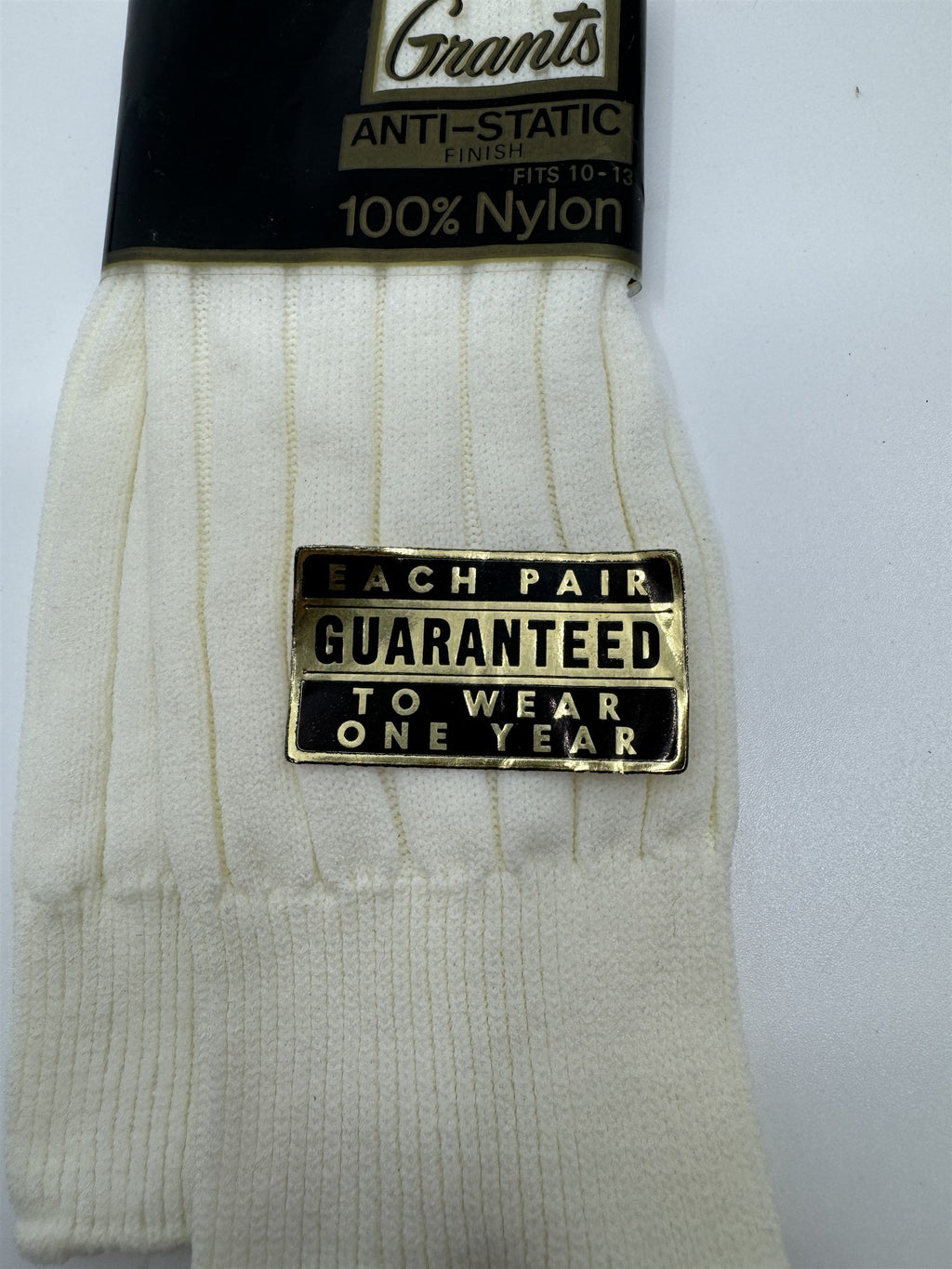 Vintage Grants 100% Nylon Anti-Static White/Beige Mens Socks 10-13