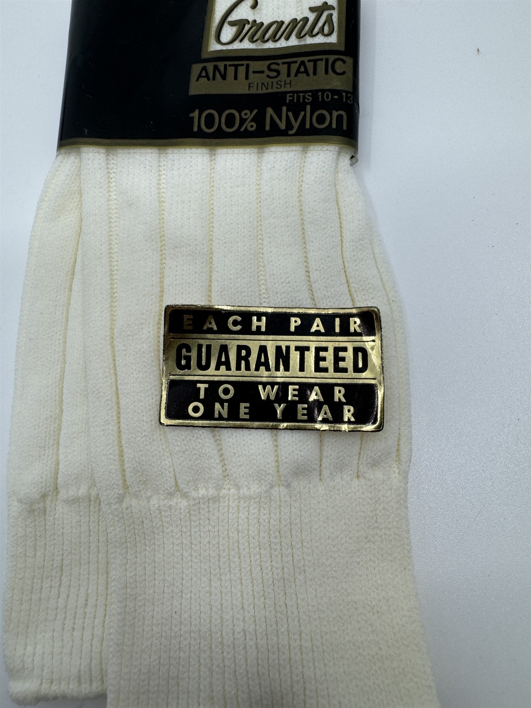 Vintage Grants 100% Nylon Anti-Static White/Beige Mens Socks 10-13