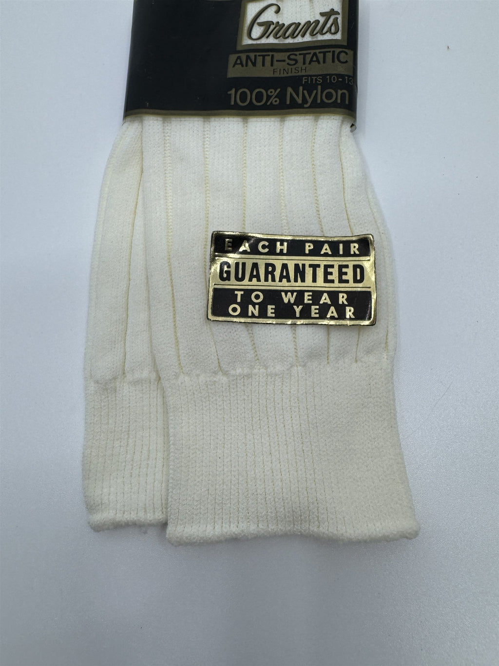 Vintage Grants 100% Nylon Anti-Static White/Beige Mens Socks 10-13