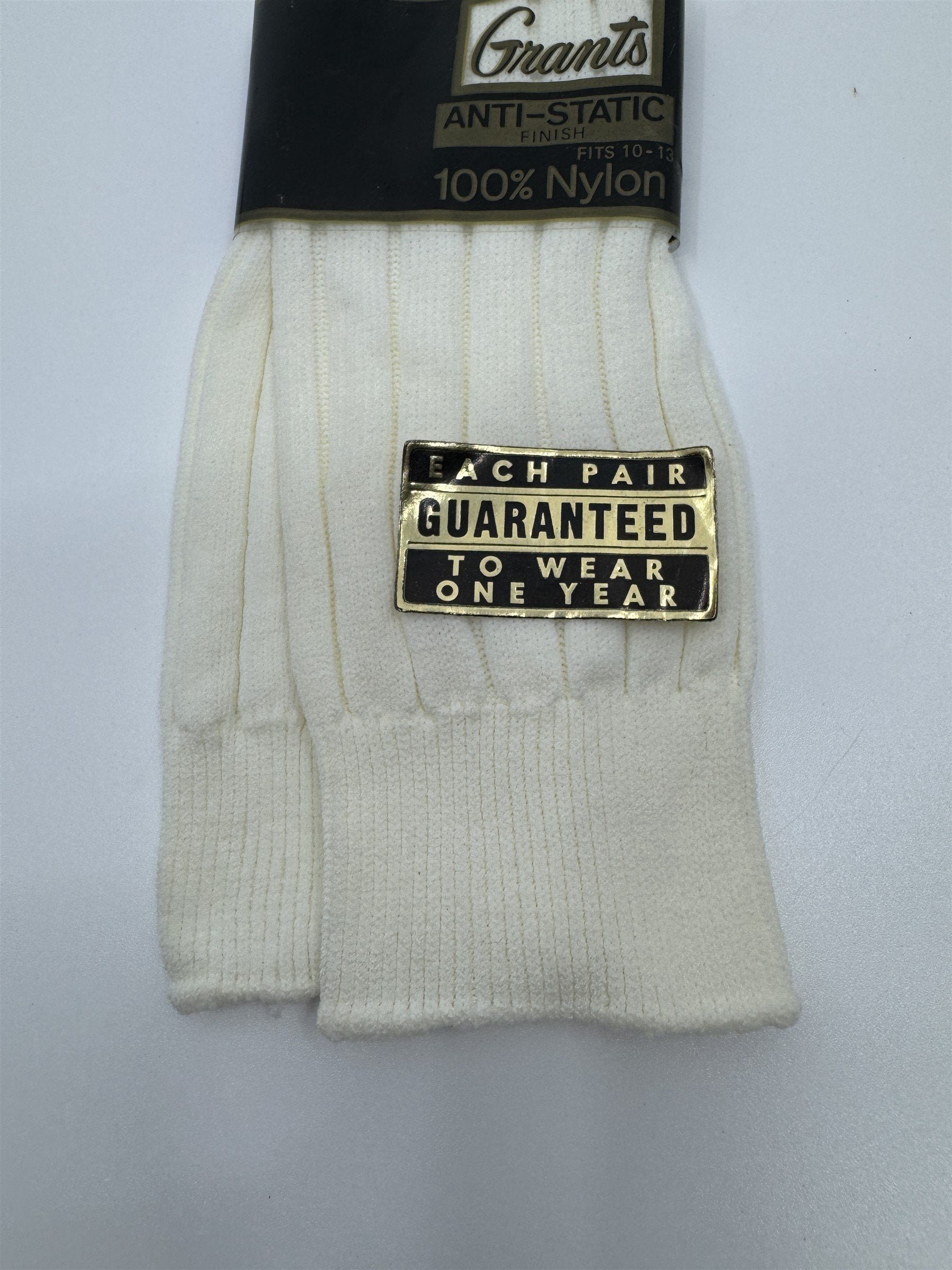 Vintage Grants 100% Nylon Anti-Static White/Beige Mens Socks 10-13