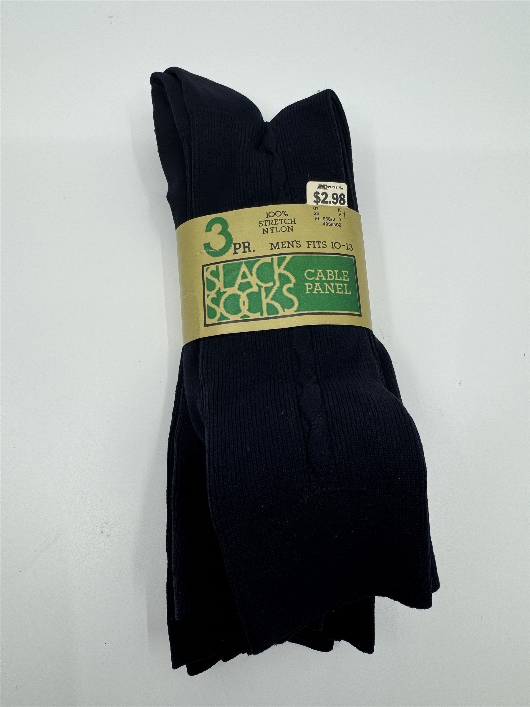 Vintage Kmart 3pk 100% Stretch Nylon Navy Blue Cable Panel Dress Socks 10-13 NOS