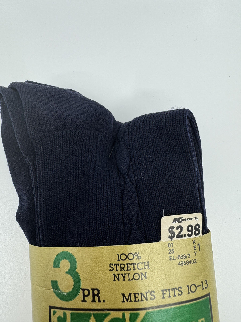 Vintage Kmart 3pk 100% Stretch Nylon Navy Blue Cable Panel Dress Socks 10-13 NOS