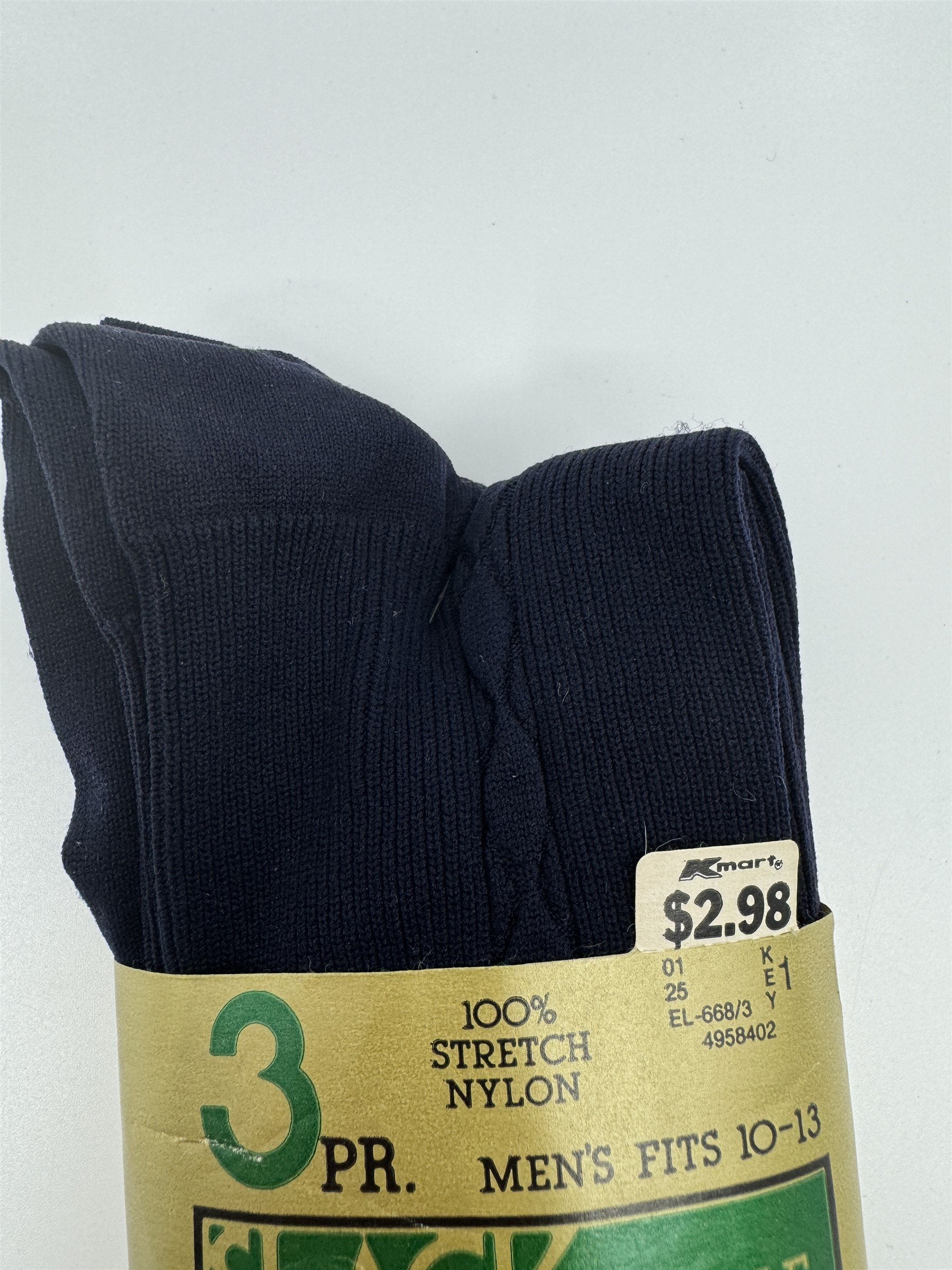 Vintage Kmart 3pk 100% Stretch Nylon Navy Blue Cable Panel Dress Socks 10-13 NOS