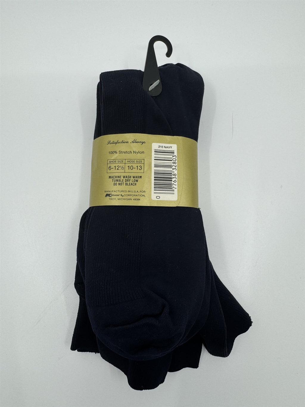 Vintage Kmart 3pk 100% Stretch Nylon Navy Blue Cable Panel Dress Socks 10-13 NOS