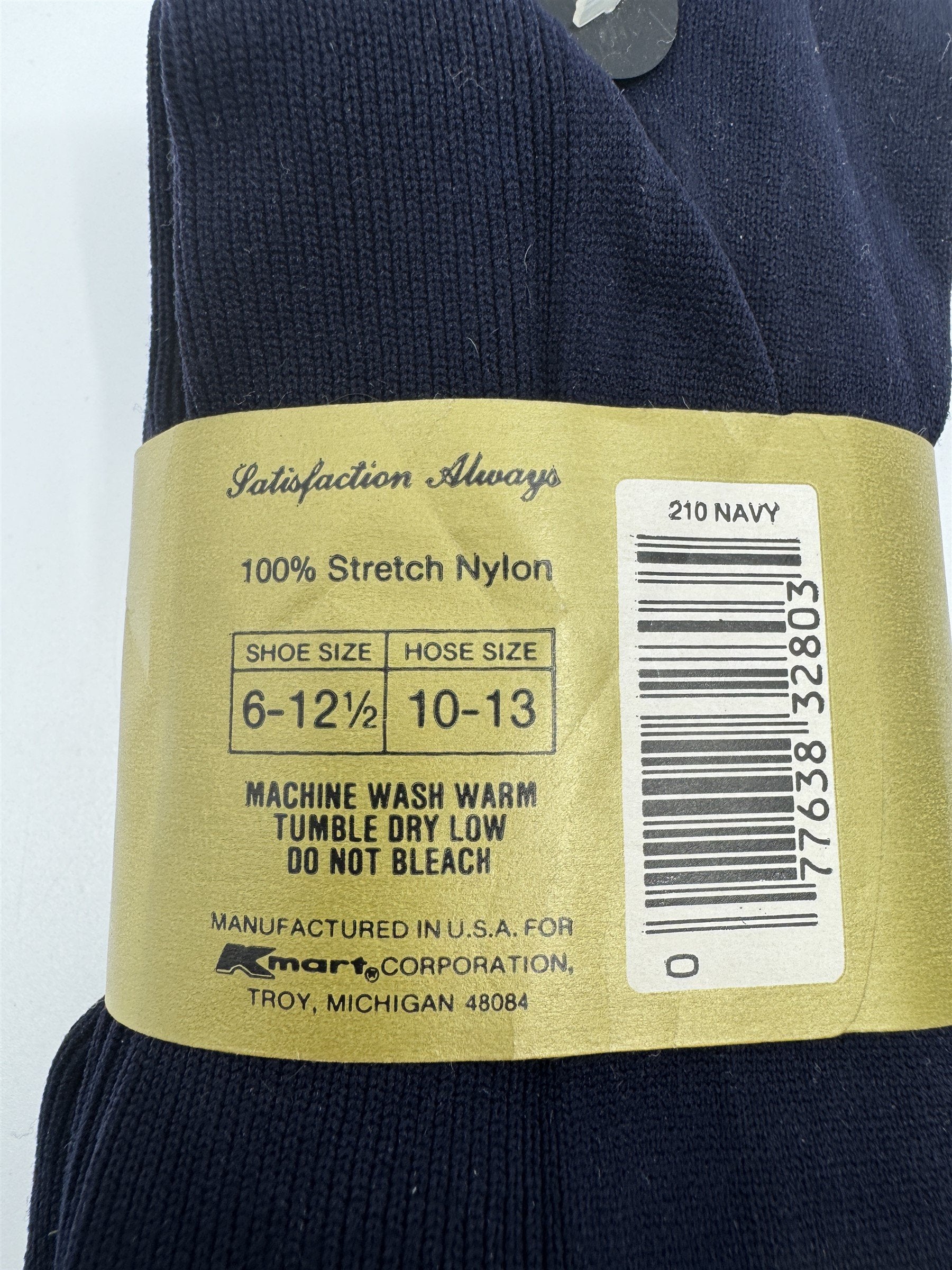 Vintage Kmart 3pk 100% Stretch Nylon Navy Blue Cable Panel Dress Socks 10-13 NOS