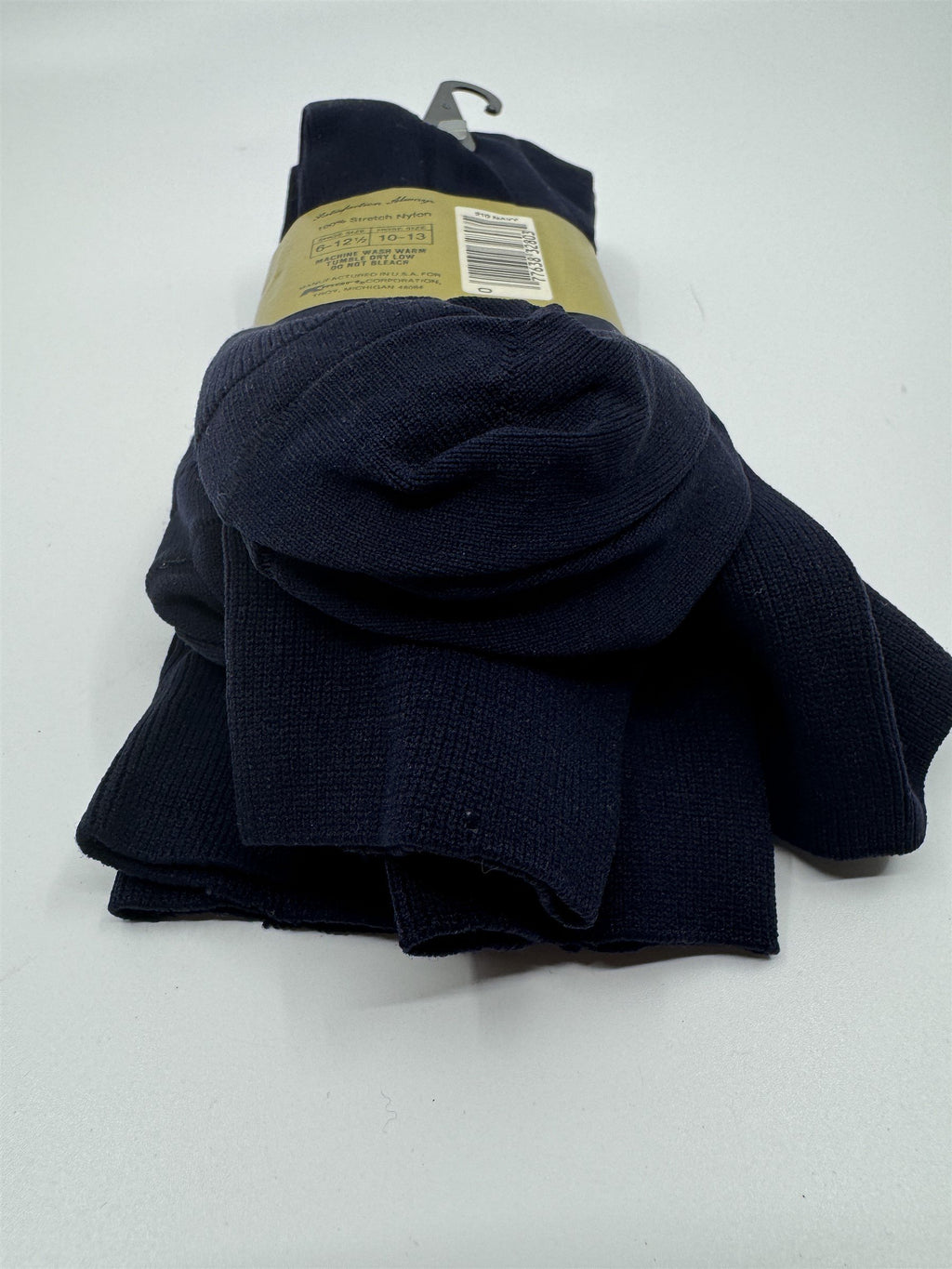 Vintage Kmart 3pk 100% Stretch Nylon Navy Blue Cable Panel Dress Socks 10-13 NOS