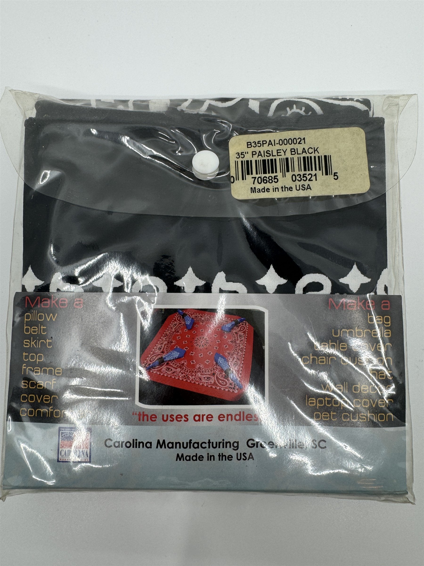 Giant-Danna 35" XL Bandanna Paisley Black USA Carolina Manf. Greenville SC NEW