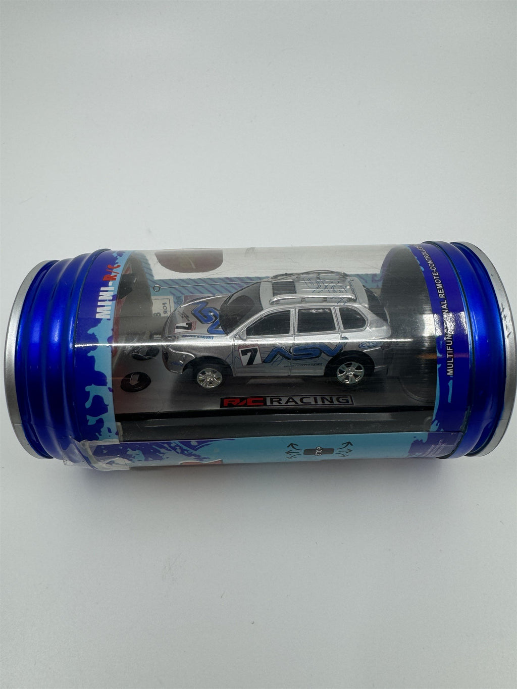 Mini Racer Remote Controlled Race Car RC Soda Can Race Car Silver/Blue NEW