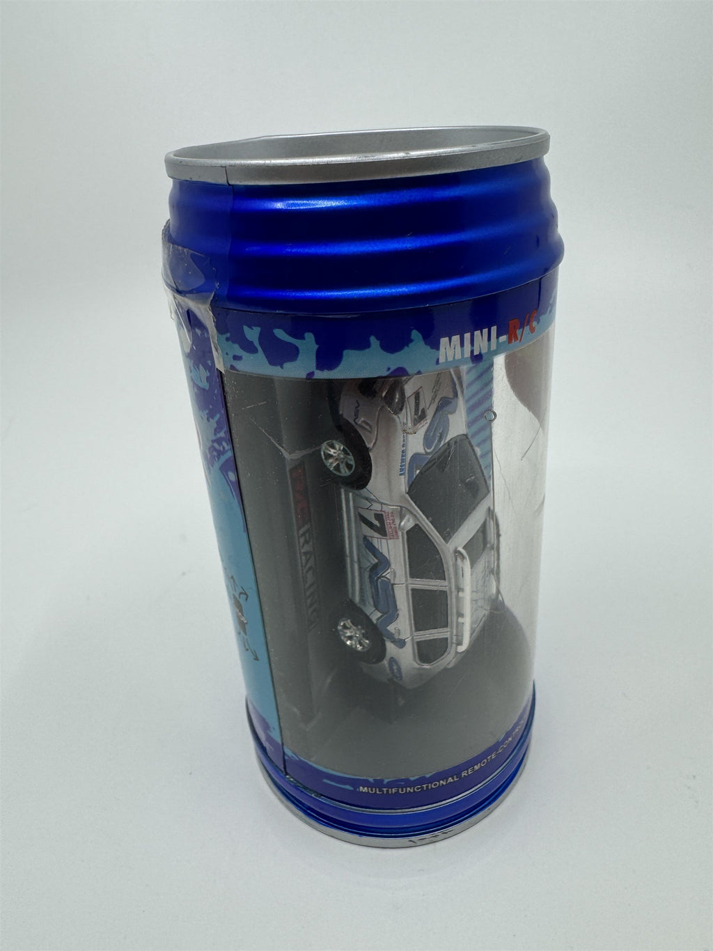 Mini Racer Remote Controlled Race Car RC Soda Can Race Car Silver/Blue NEW