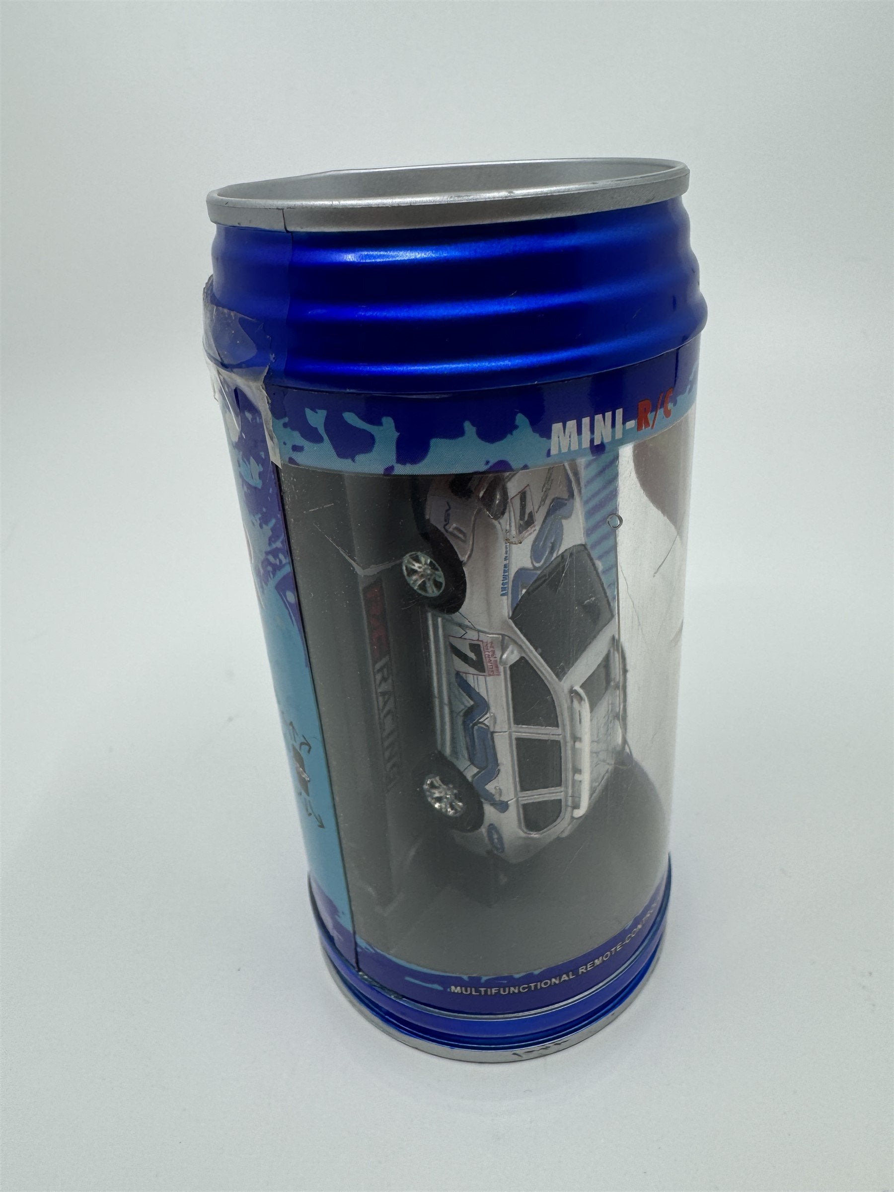 Mini Racer Remote Controlled Race Car RC Soda Can Race Car Silver/Blue NEW