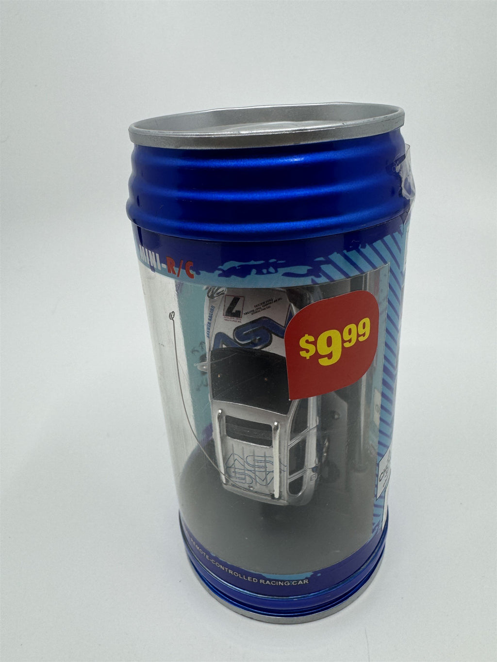 Mini Racer Remote Controlled Race Car RC Soda Can Race Car Silver/Blue NEW