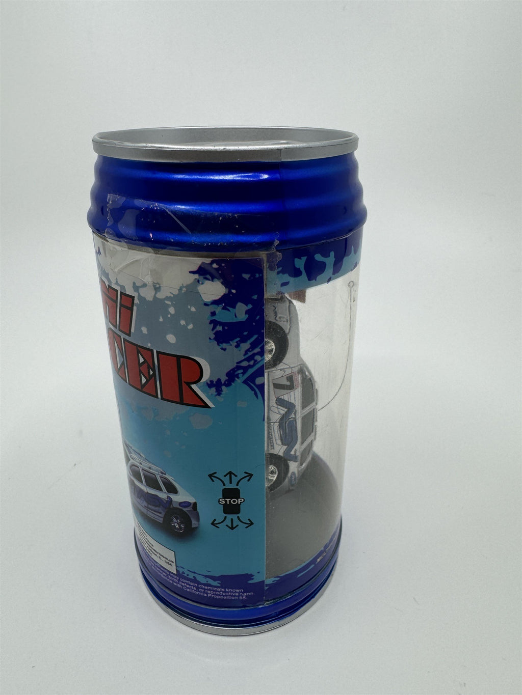 Mini Racer Remote Controlled Race Car RC Soda Can Race Car Silver/Blue NEW