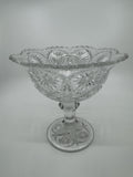 Vintage Clear Pressed Glass Pedestal Candy Bowl Compote Dish Starbursts Pattern
