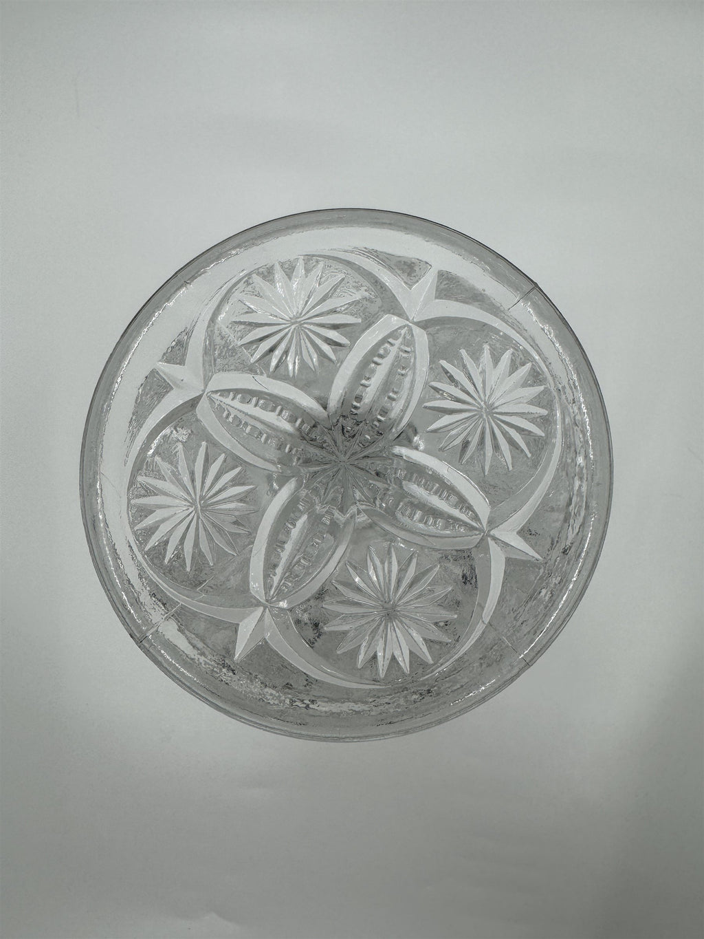 Vintage Clear Pressed Glass Pedestal Candy Bowl Compote Dish Starbursts Pattern
