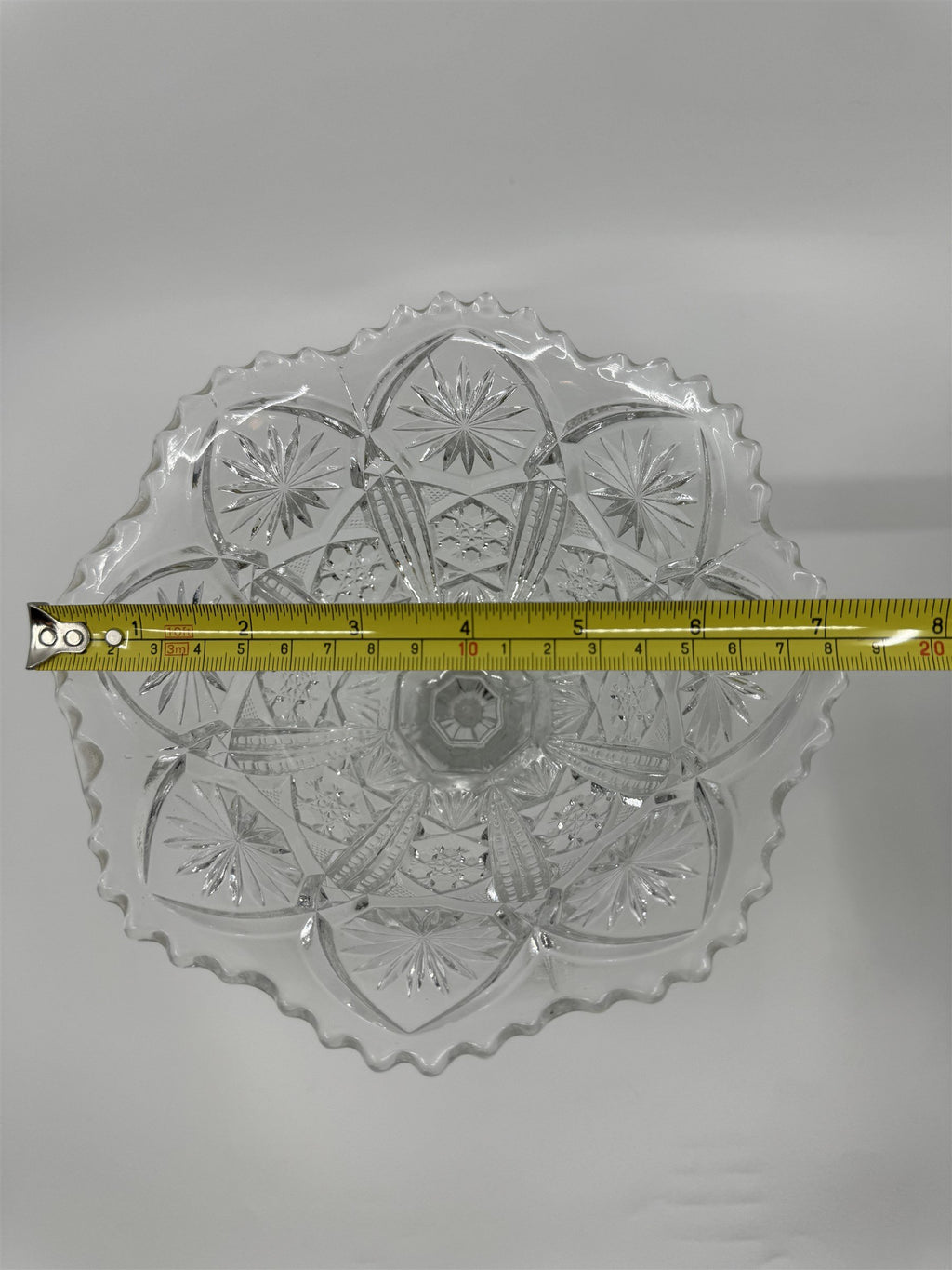 Vintage Clear Pressed Glass Pedestal Candy Bowl Compote Dish Starbursts Pattern