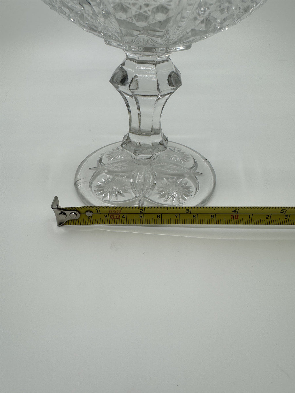 Vintage Clear Pressed Glass Pedestal Candy Bowl Compote Dish Starbursts Pattern