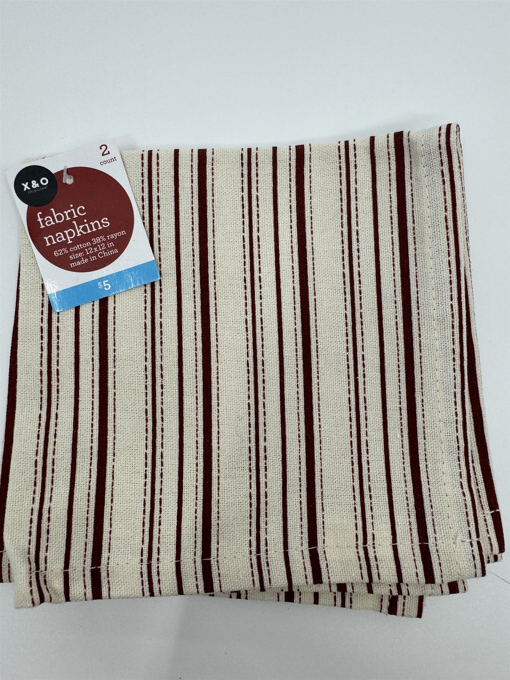 Set of 8 X&O Striped Cloth Napkins 12x12 Dinner Napkins Cotton/Rayon NEW