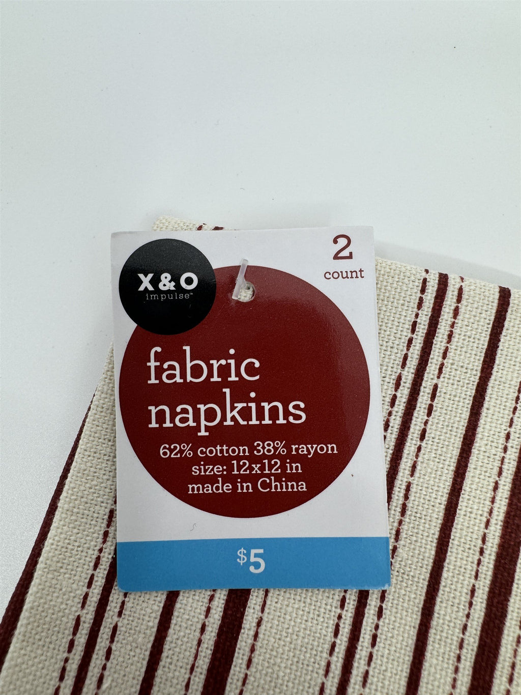Set of 8 X&O Striped Cloth Napkins 12x12 Dinner Napkins Cotton/Rayon NEW