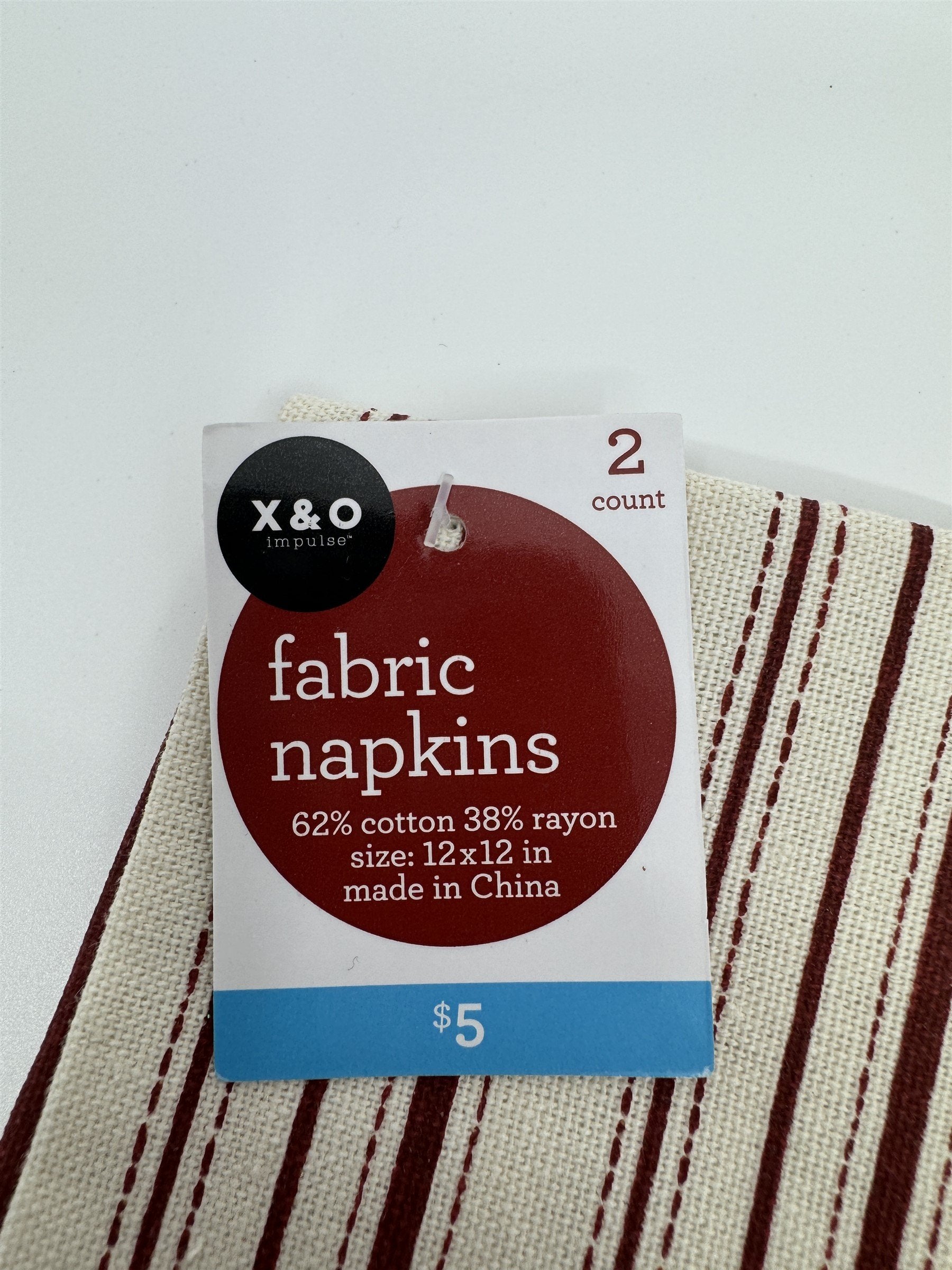 Set of 8 X&O Striped Cloth Napkins 12x12 Dinner Napkins Cotton/Rayon NEW