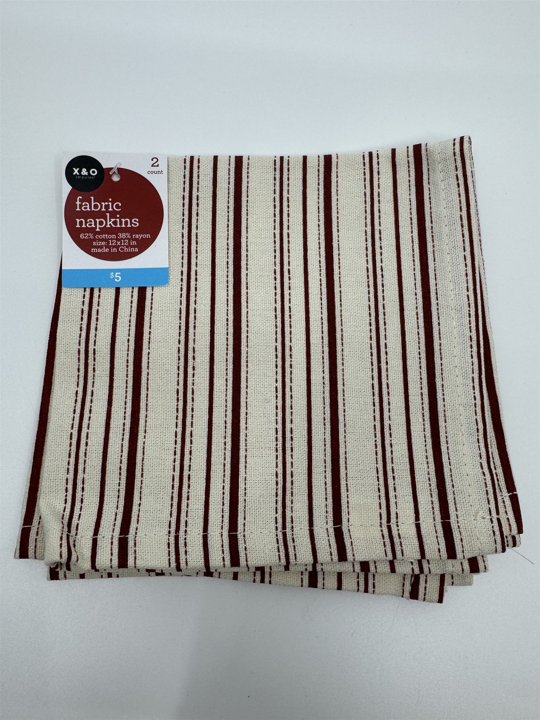 Set of 8 X&O Striped Cloth Napkins 12x12 Dinner Napkins Cotton/Rayon NEW