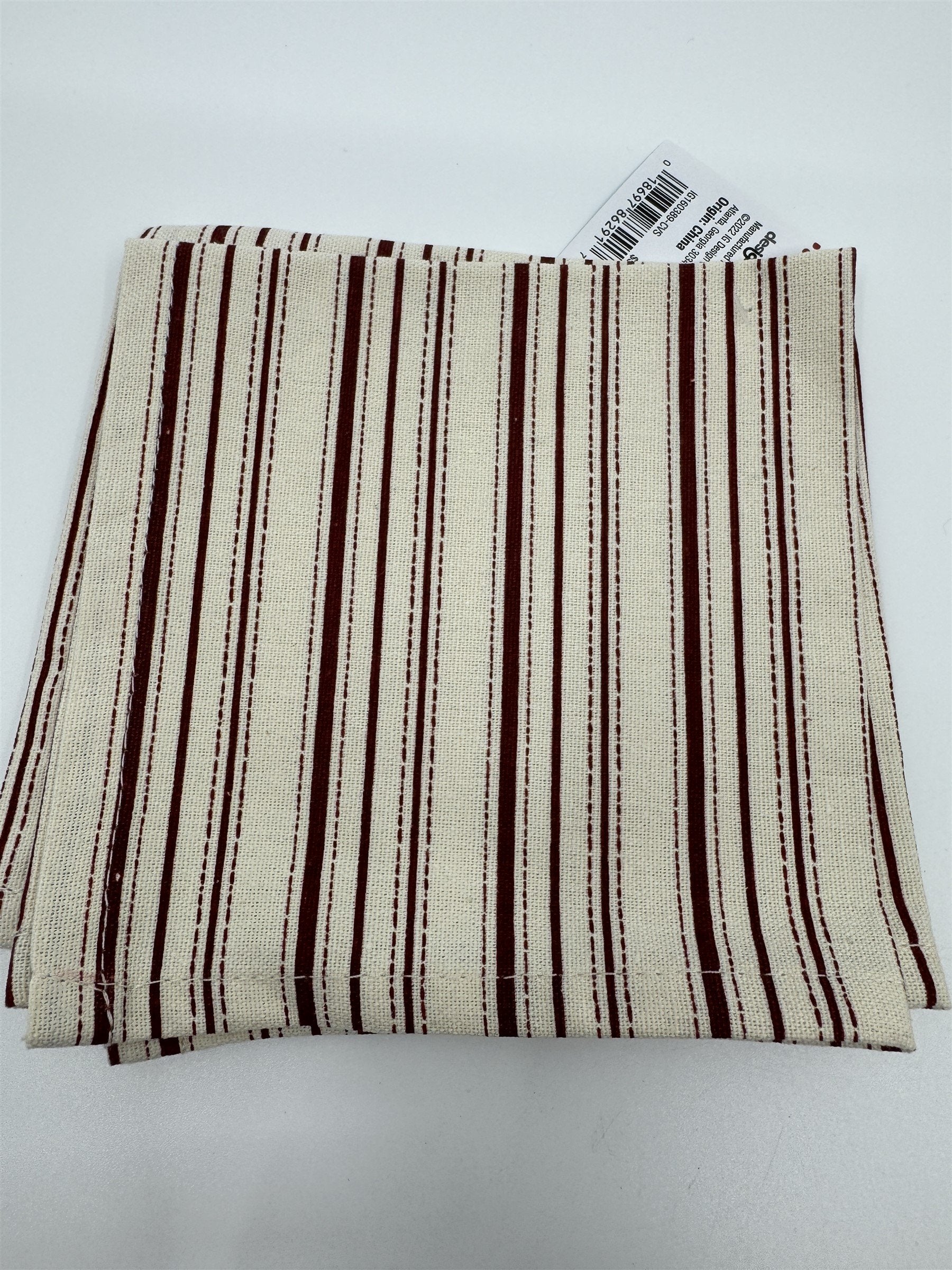 Set of 8 X&O Striped Cloth Napkins 12x12 Dinner Napkins Cotton/Rayon NEW